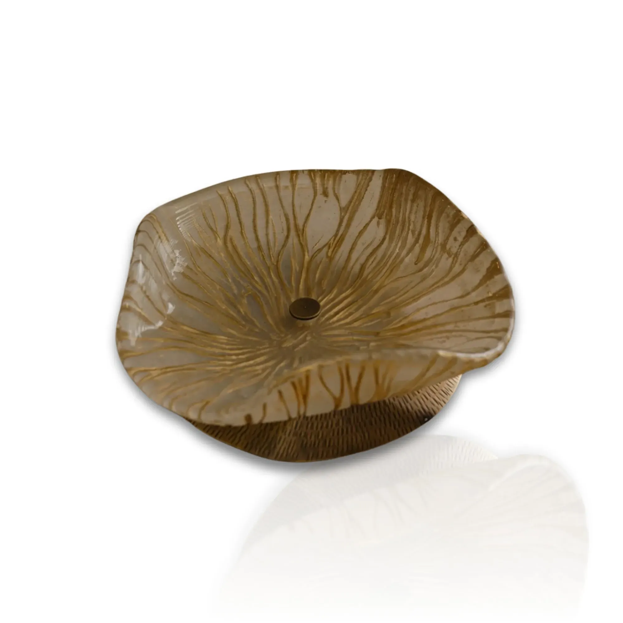 Large Textured Glass Centerpiece Bowl - Brown, Brass image