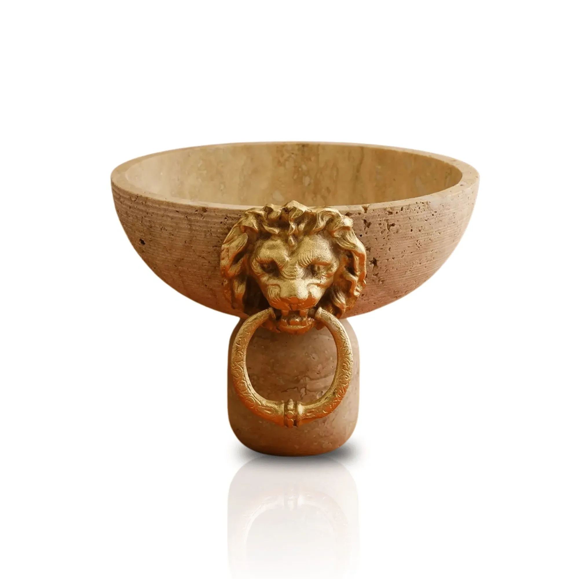 Lion Handmade Travertine Decorative Bowl - Gold image
