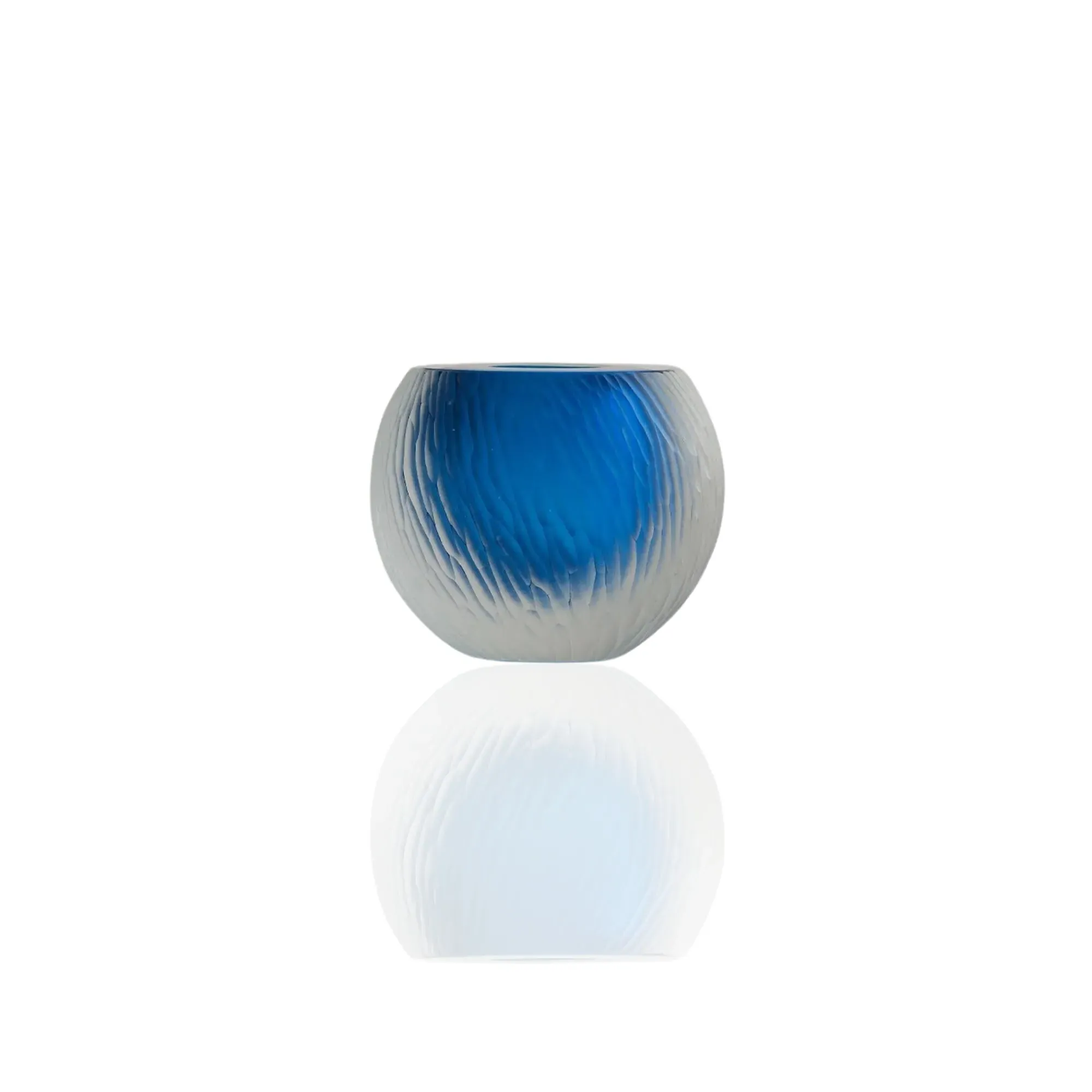 Murano Glass Sphere Vase with Etched Lines - Blue, Glass