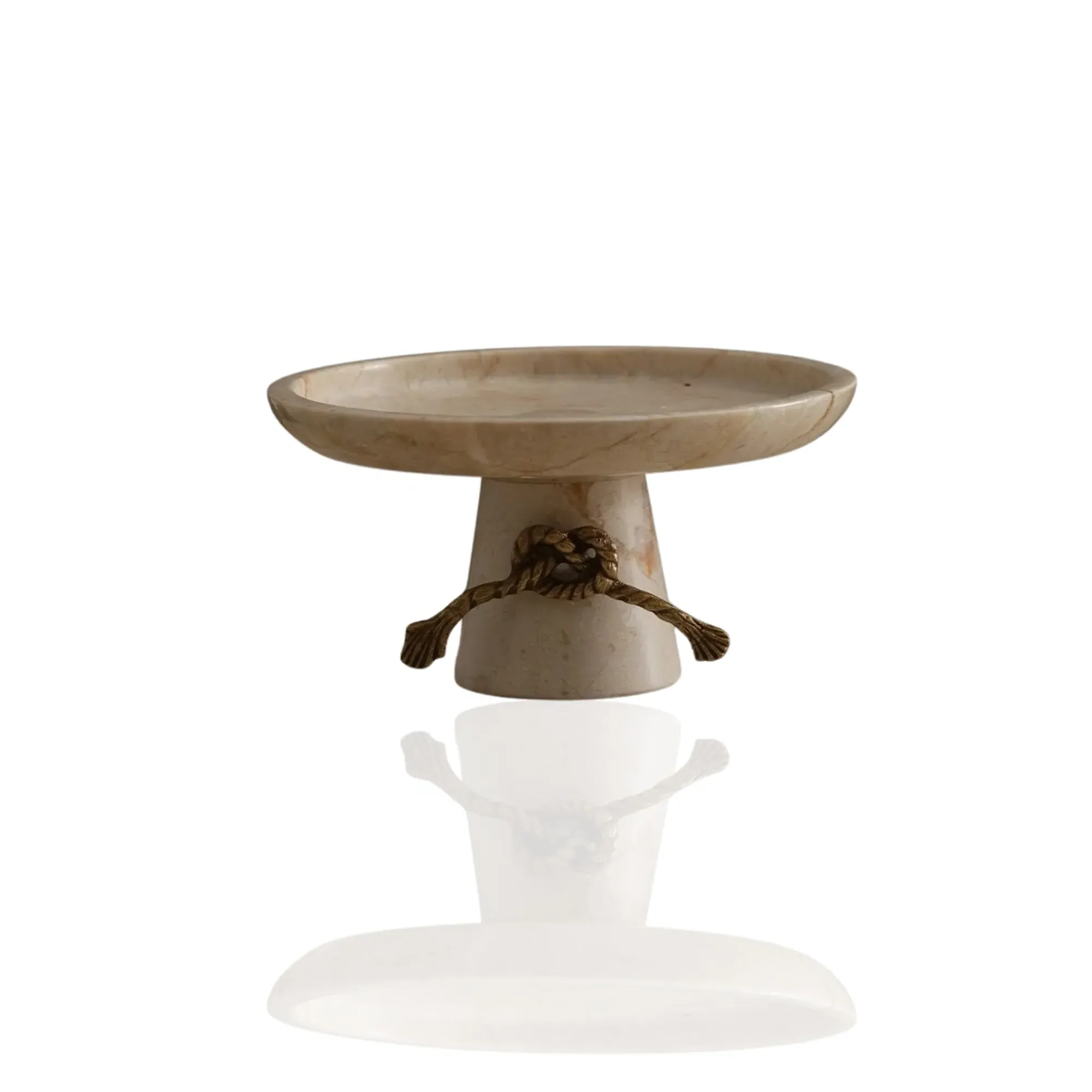 Pedestal Serving Stand with Rope Accent - Beige, Marble