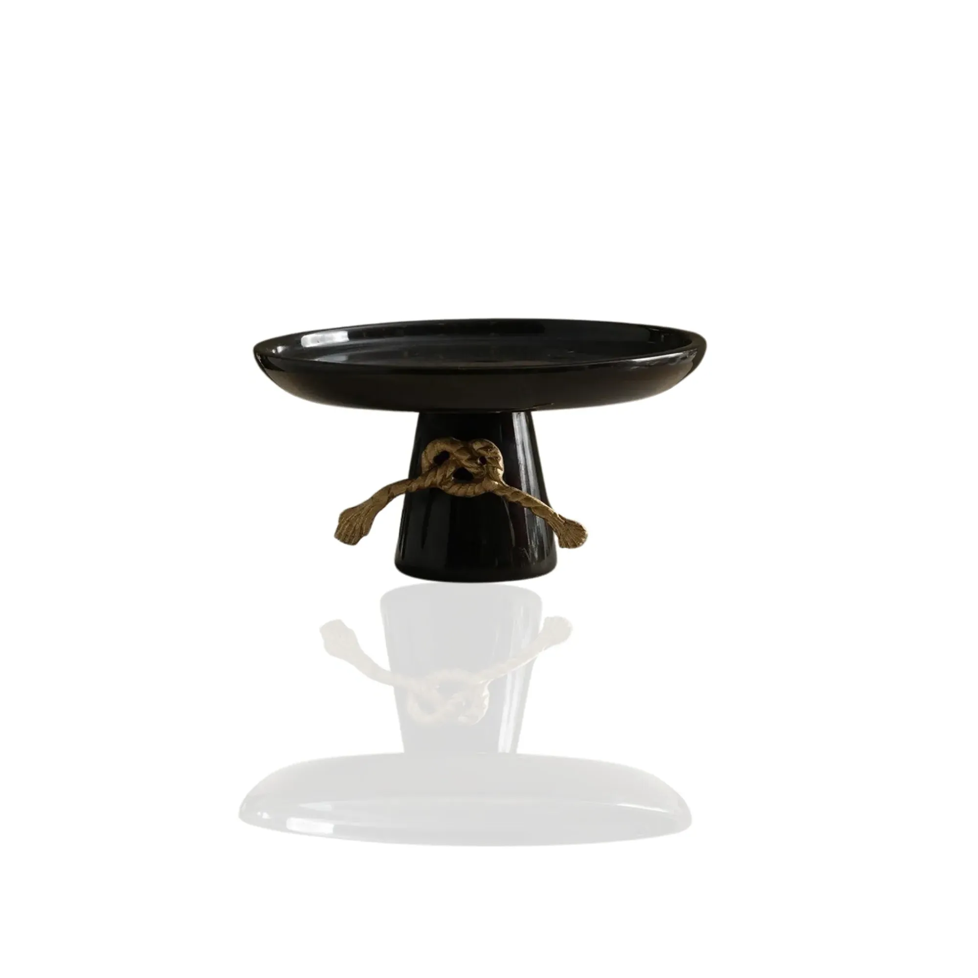 Pedestal Serving Stand with Rope Accent - Black, Marble image