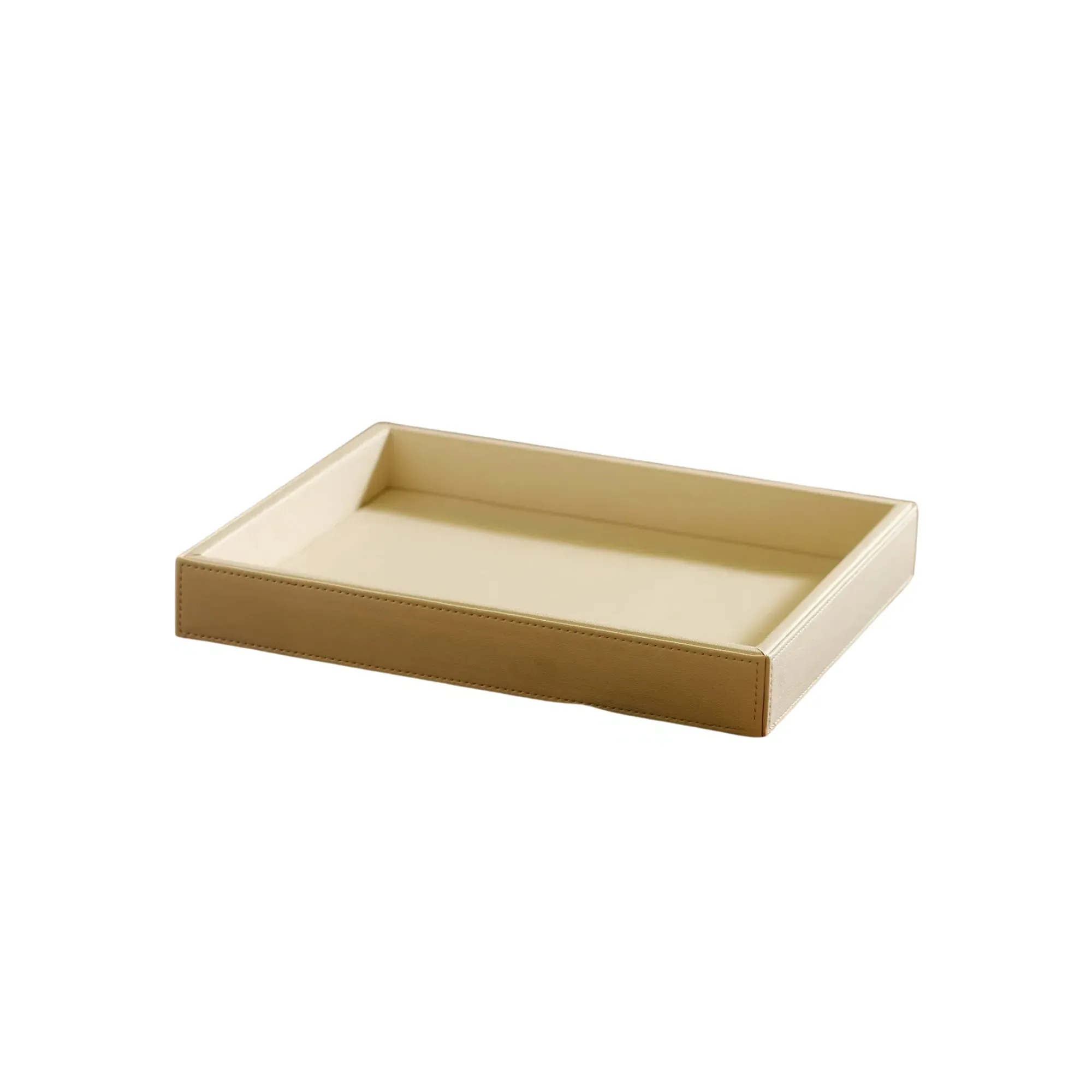 Rectangular Leather-Wrapped Tray - White