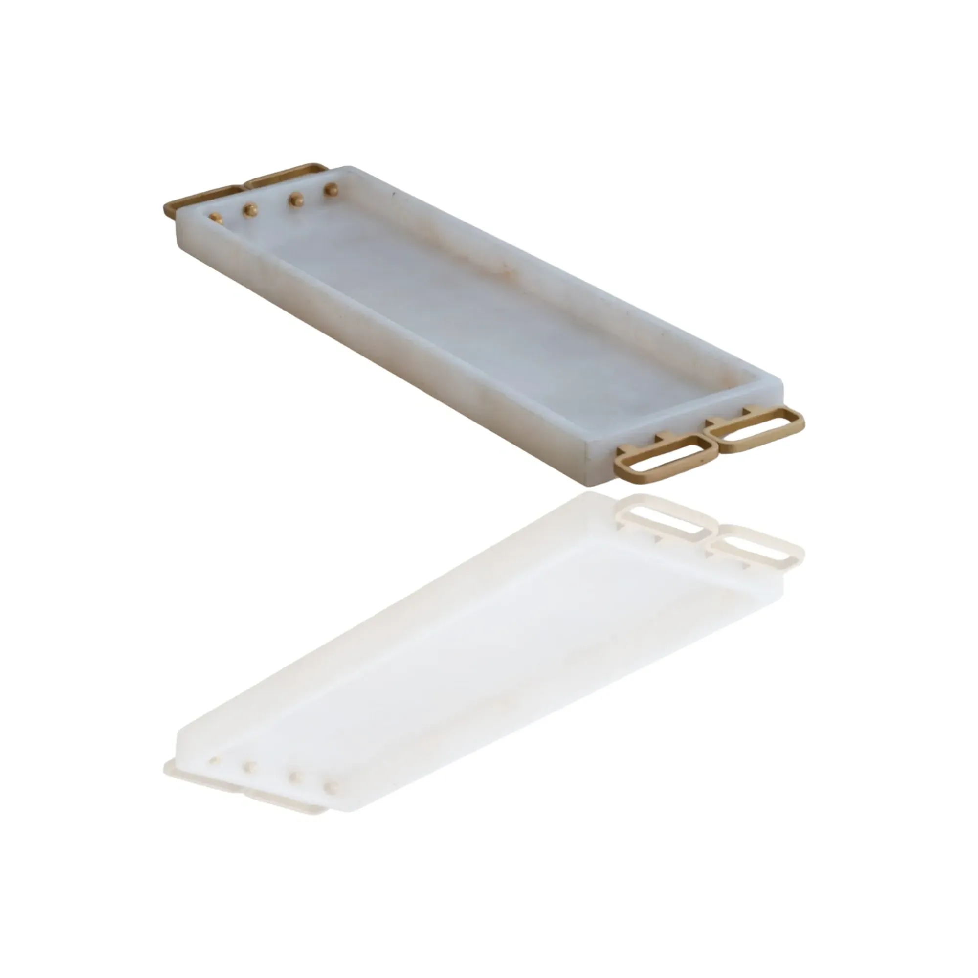 Rectangular Marble Tray with Gold Square Handles - White