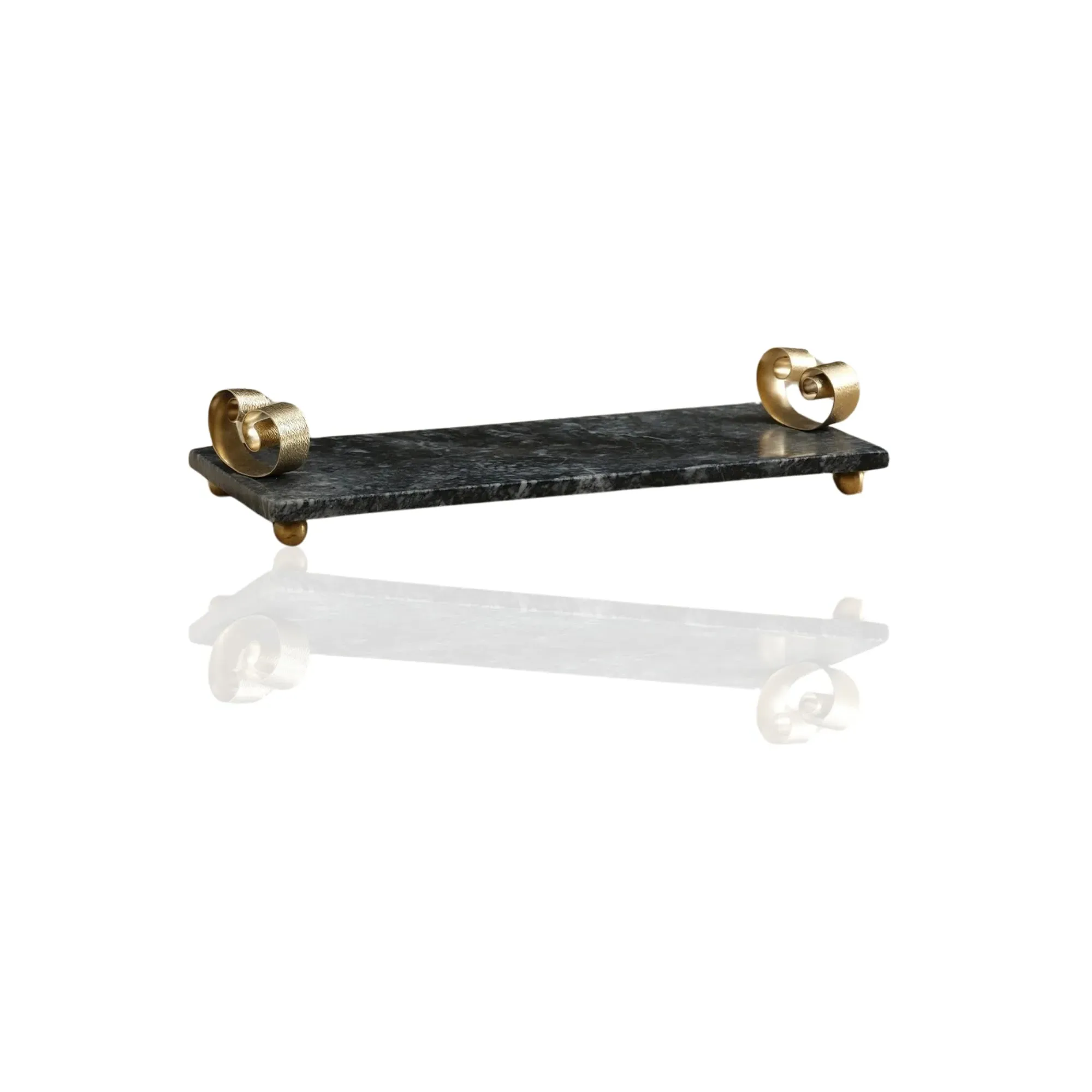 Rectangular Marble Tray with Scroll Handles - Black, Gold image