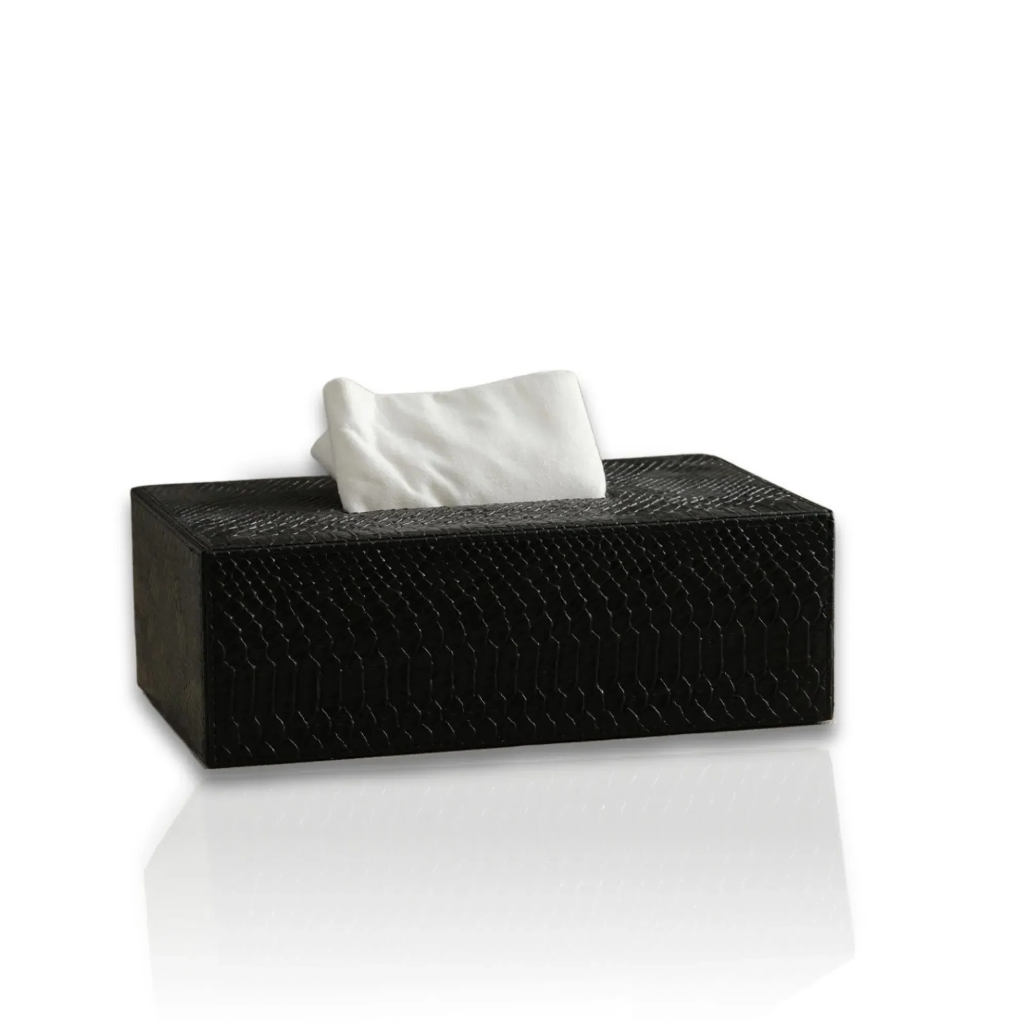 Rectangular Tissue Box - Black, Croc-Embossed Leather image