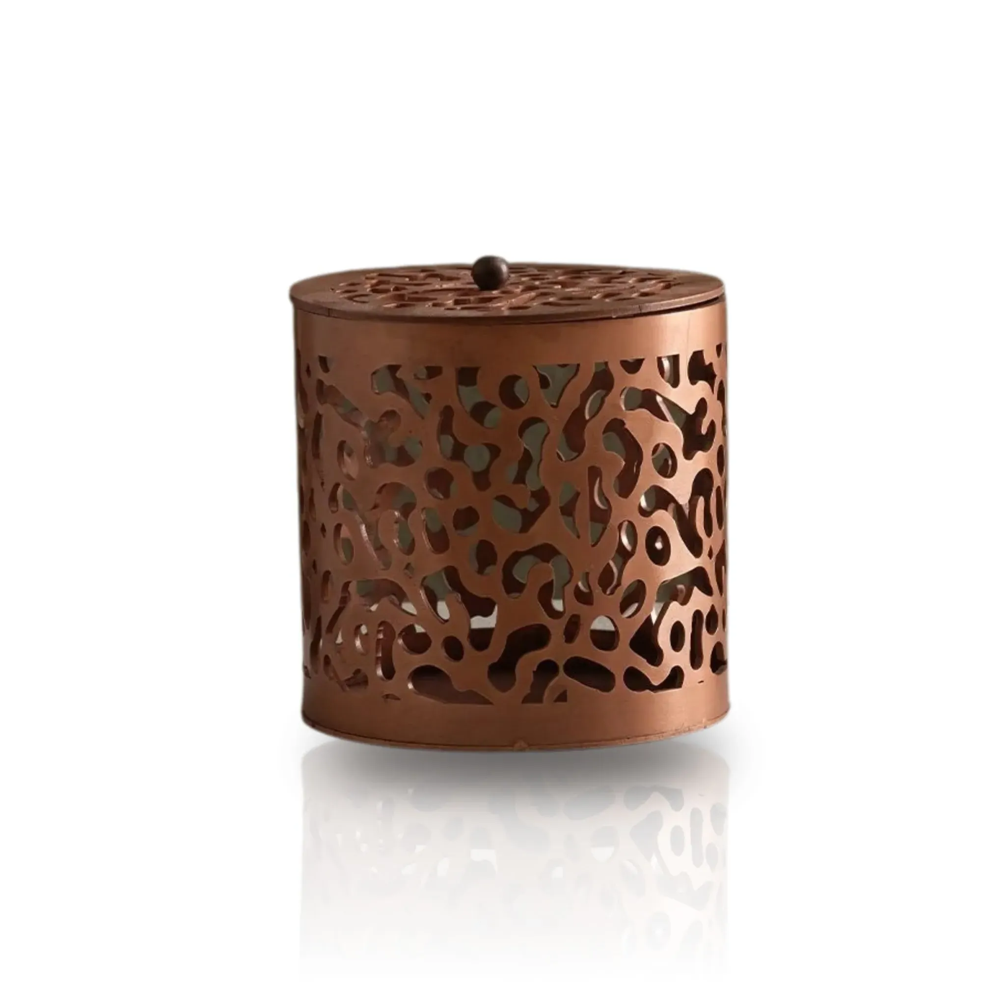 Round Brass Storage Box with Cut-Out Detailing - Brown image