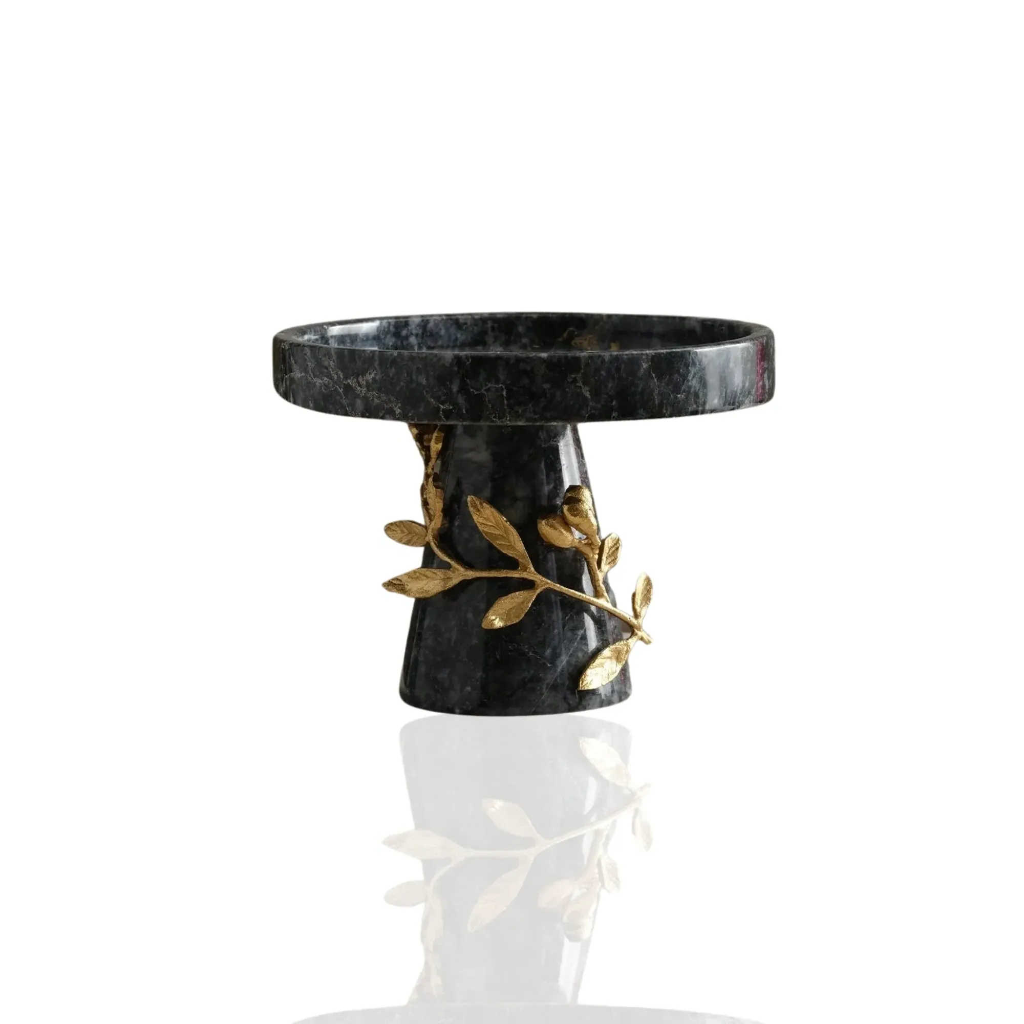 Round Pedestal Stand with Gold Leaf Detail - Grey, Marble image