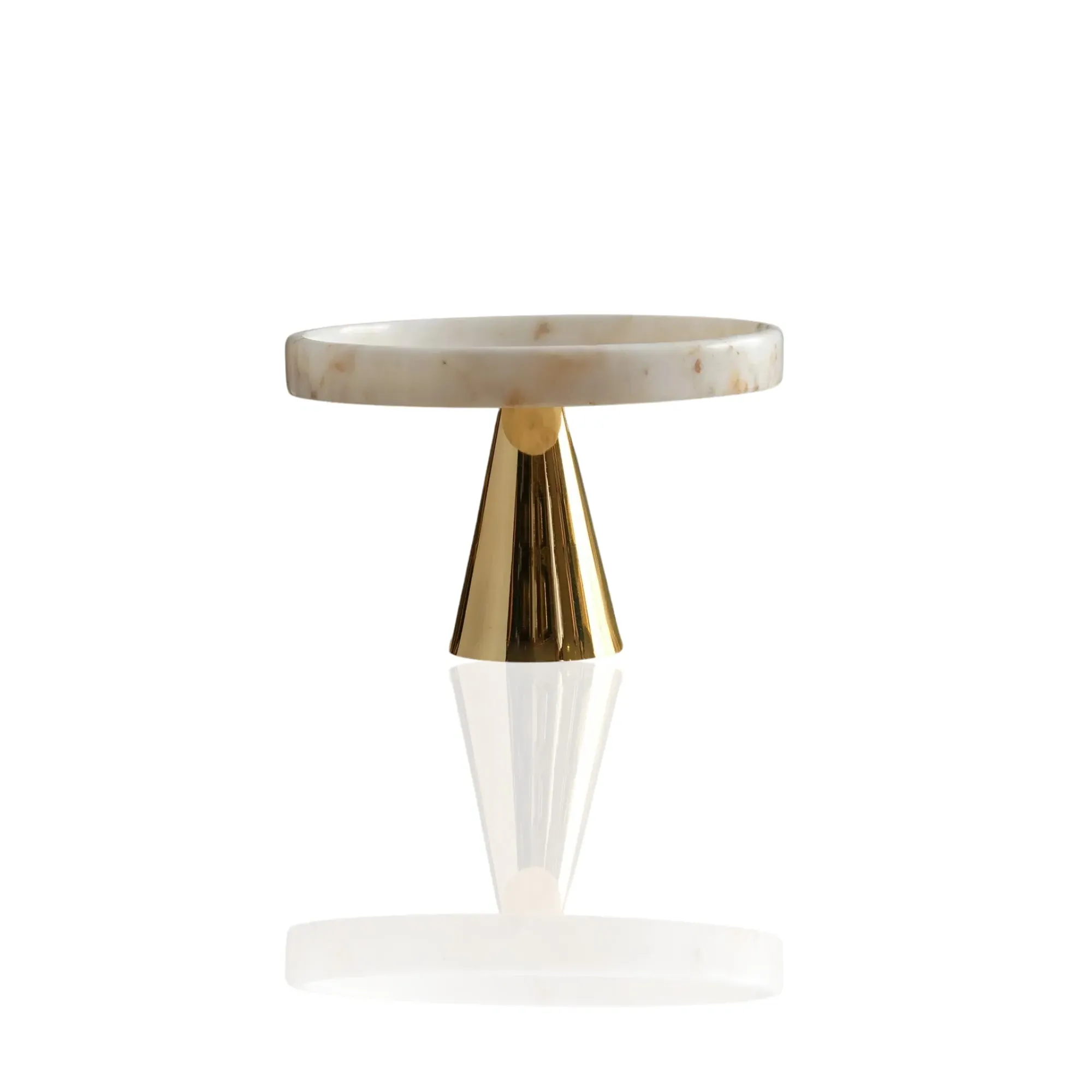 Round Serving Stand - White Marble, Brass image