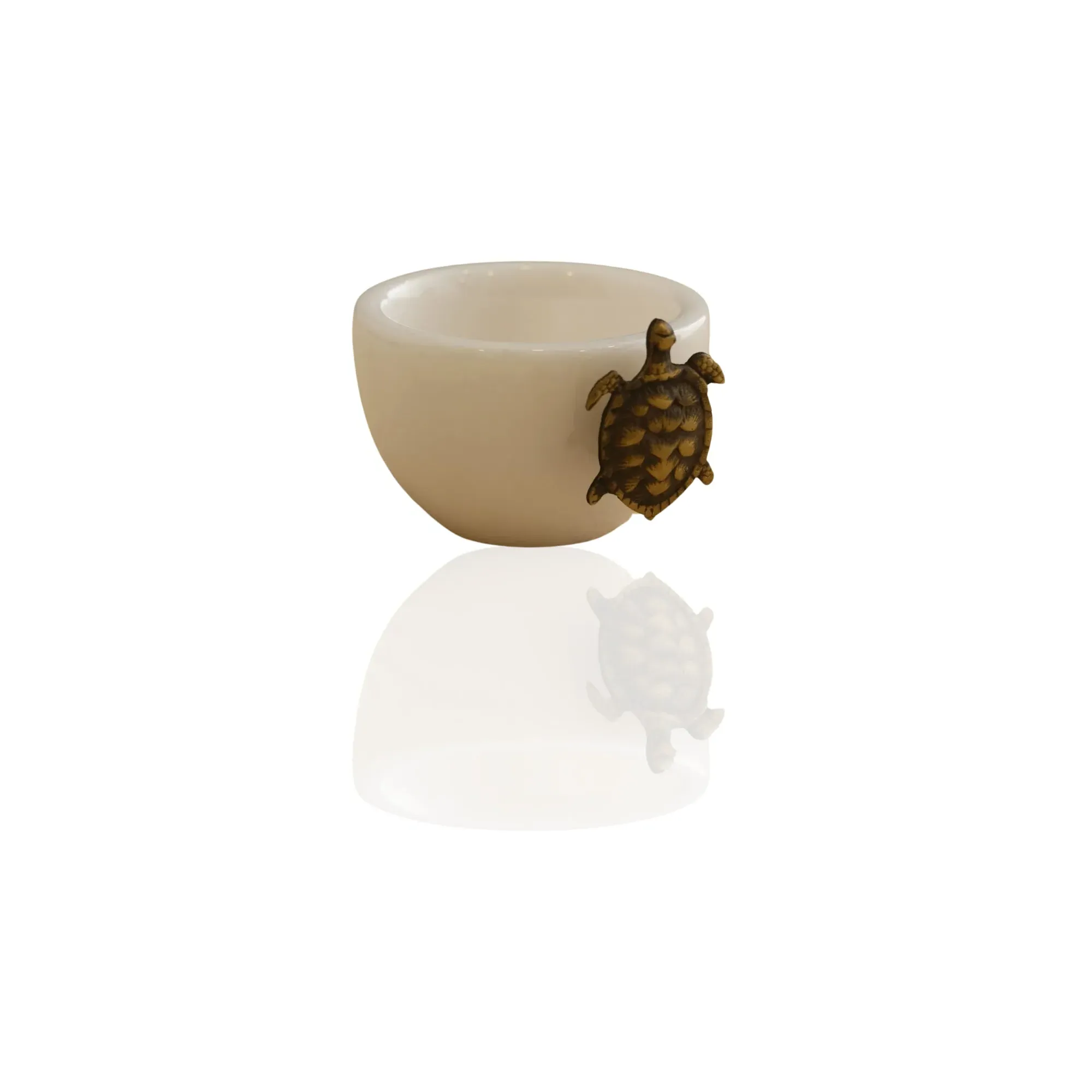 Round Snack Bowl with Bronze Turtle Accent - White, Porcelain image