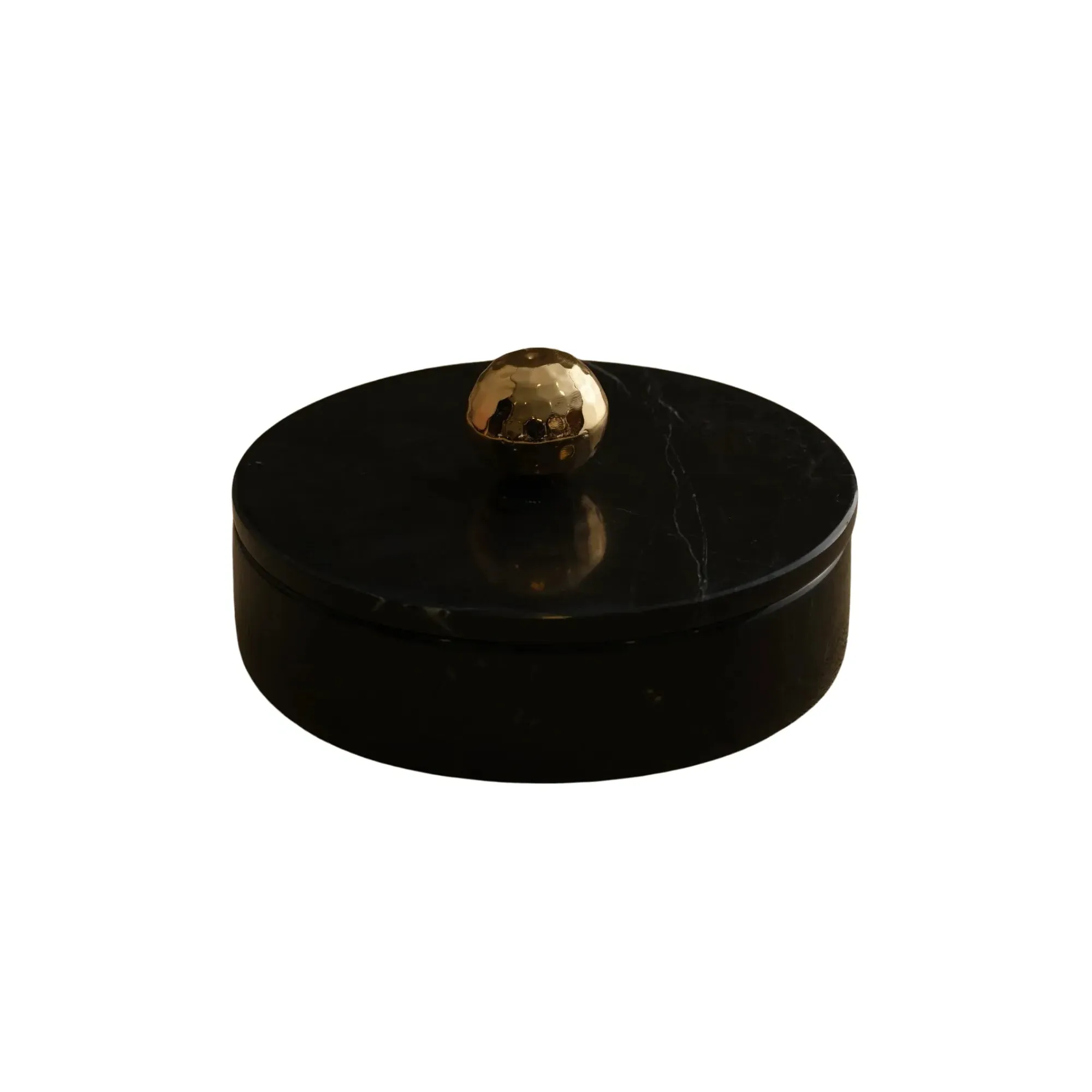 Round Storage Jar with Brass Handle - Gold/Black, Marble image