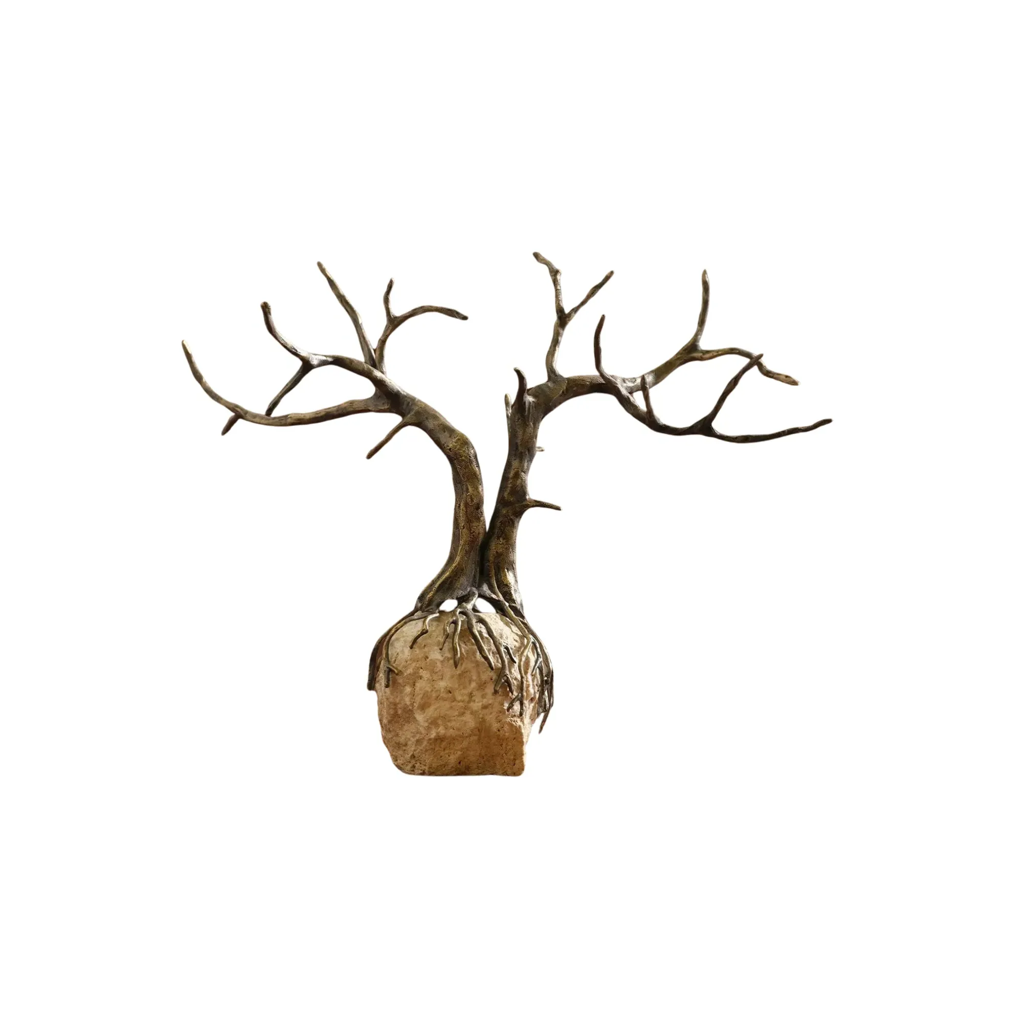 Rustic Dry Tree Sculpture - Bronze, Natural Stone image