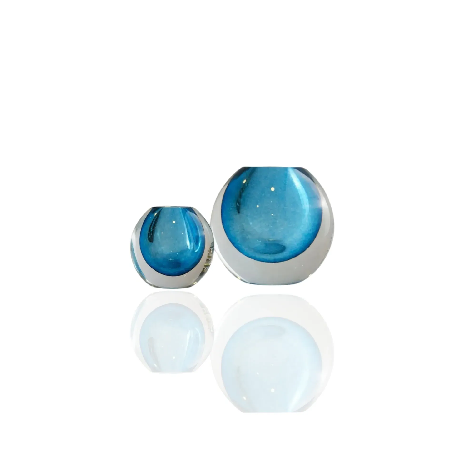 Set of 2 Murano Glass Sphere Sculptures - Blue, Glass