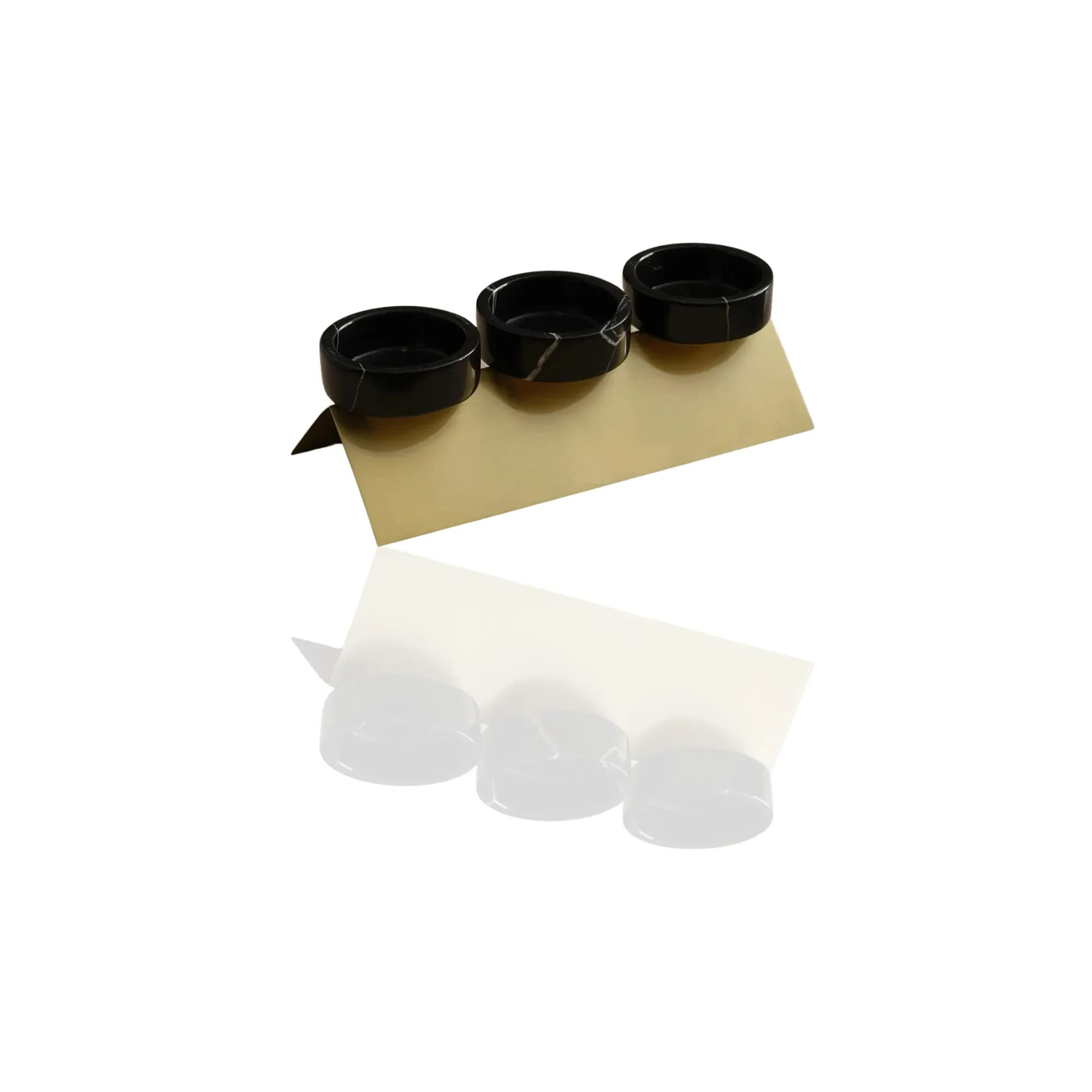 Set of 3 Black Marble Bowls with Gold Pyramid Stand - Black image
