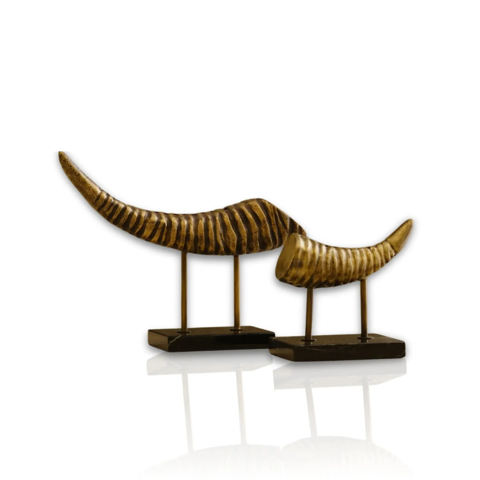 Set of Two Aged Ivory Tusks Decor - Black, Marble