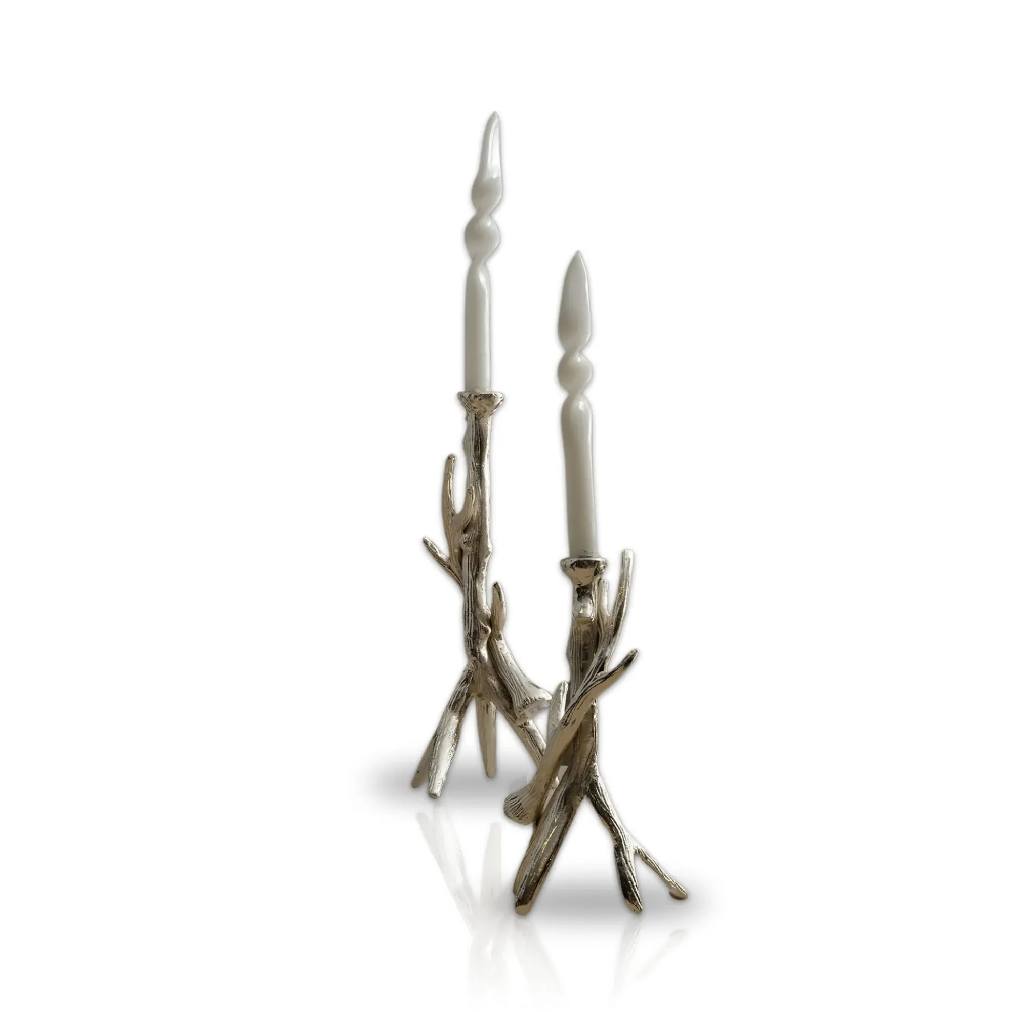 Set Of Two Antler Candle Holder Set - Silver