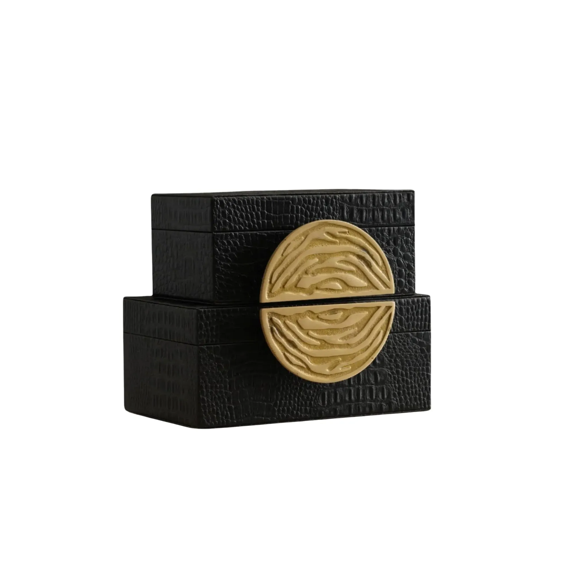 Set of Two Crescent Leather Storage Boxes - Gold, Black image