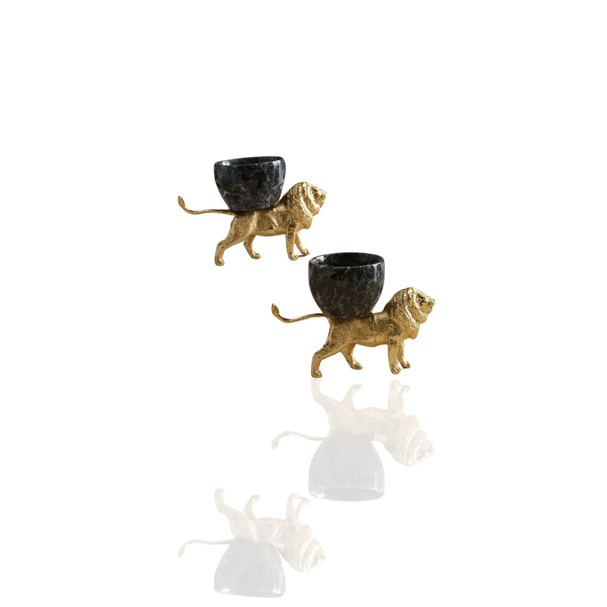 Set of Two Golden Lion Mini Bowl - Gold, Marble