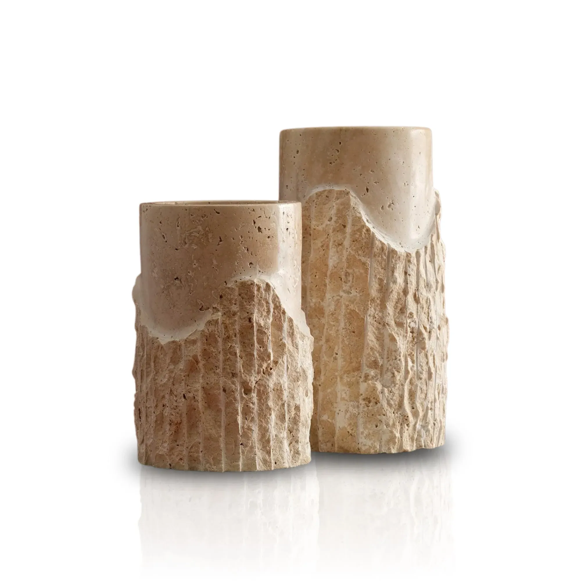 Set of Two Handmade Travertine Vases - Natural image