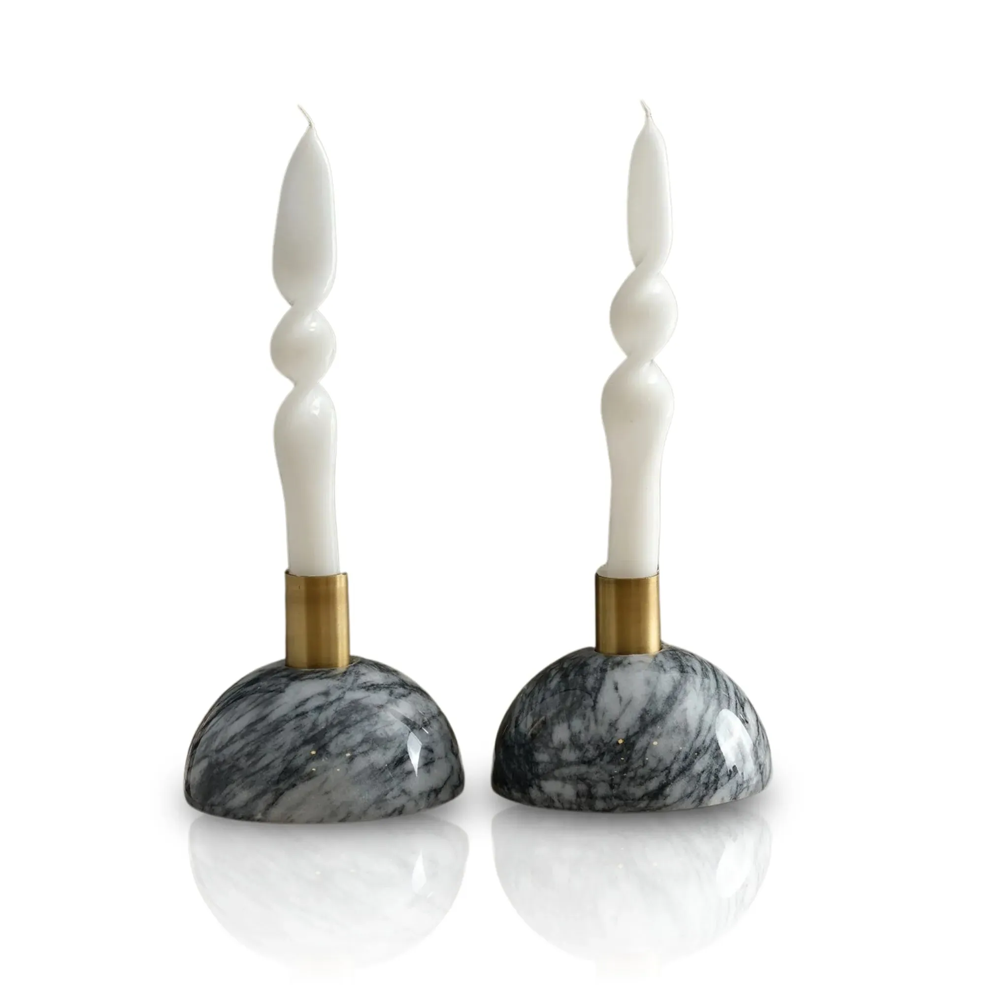 Set Of Two Moon Marble Candle Holders - Grey