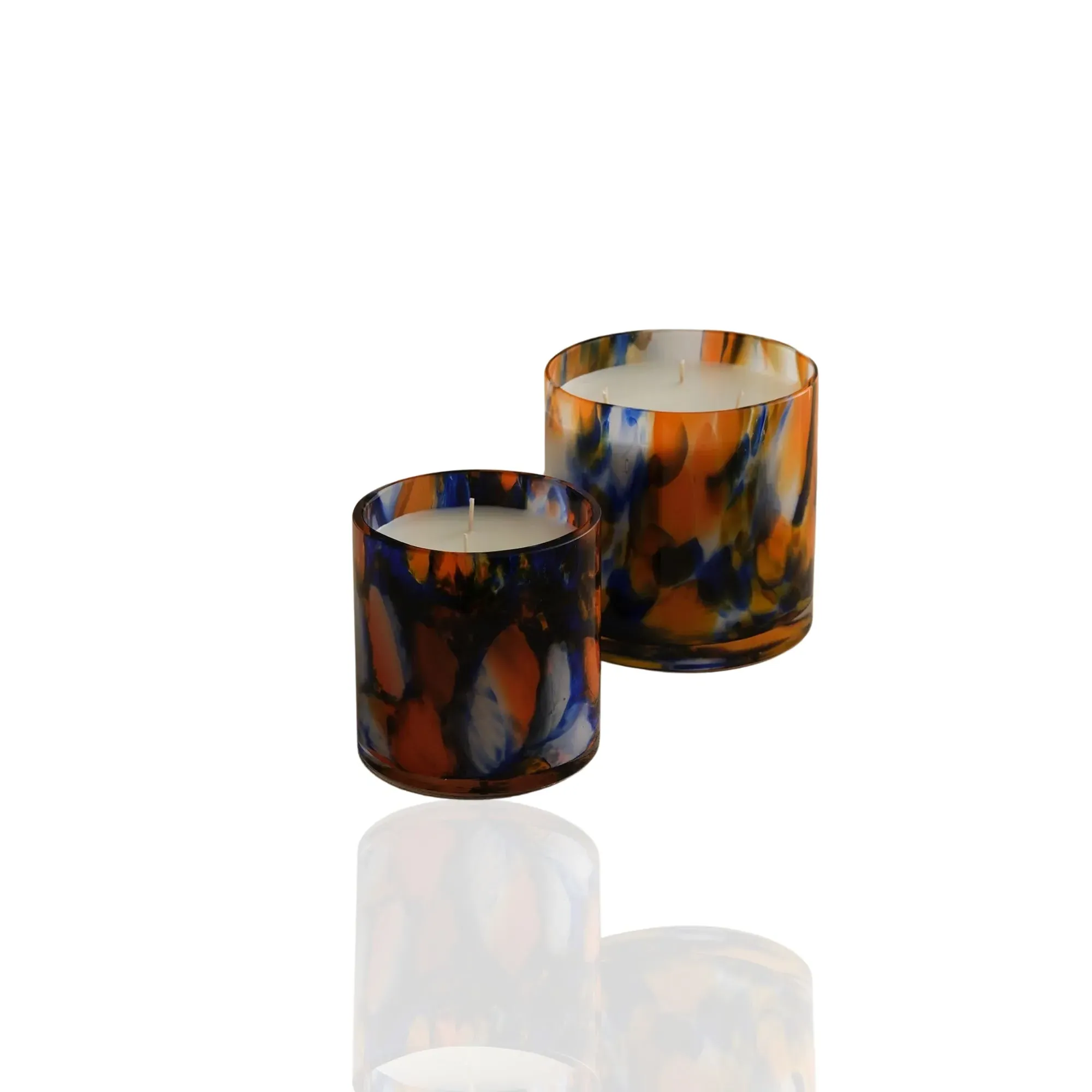 Set Of Two Murano Glass Candle Holders - Blue, Amber image