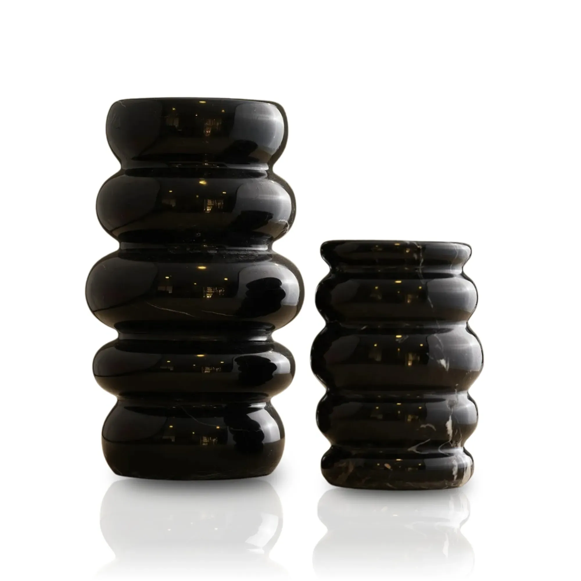 Set Of Two Ripple Vases - Black, Marble image