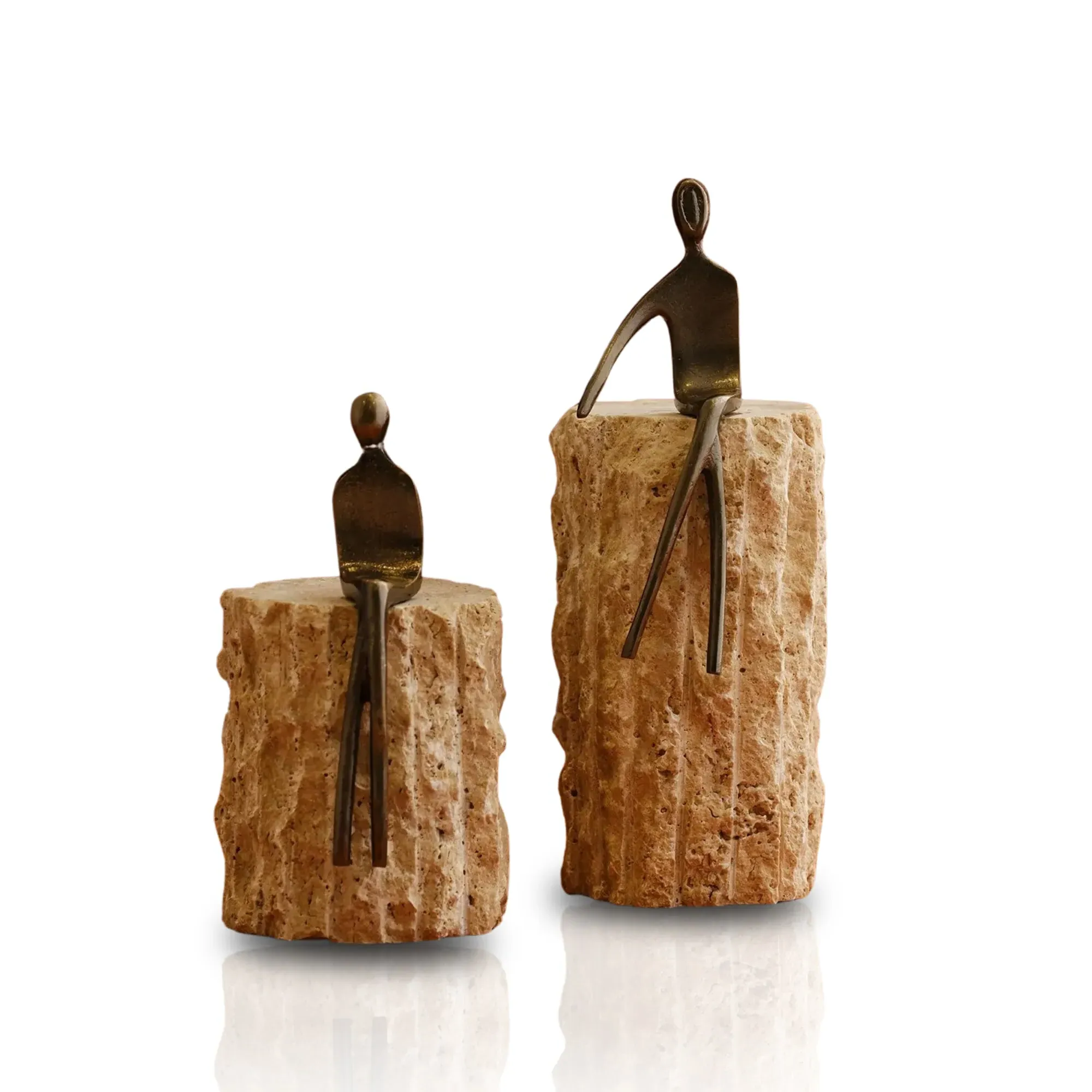 Set Of Two Seated Figures Travertine Sculpture - Black image