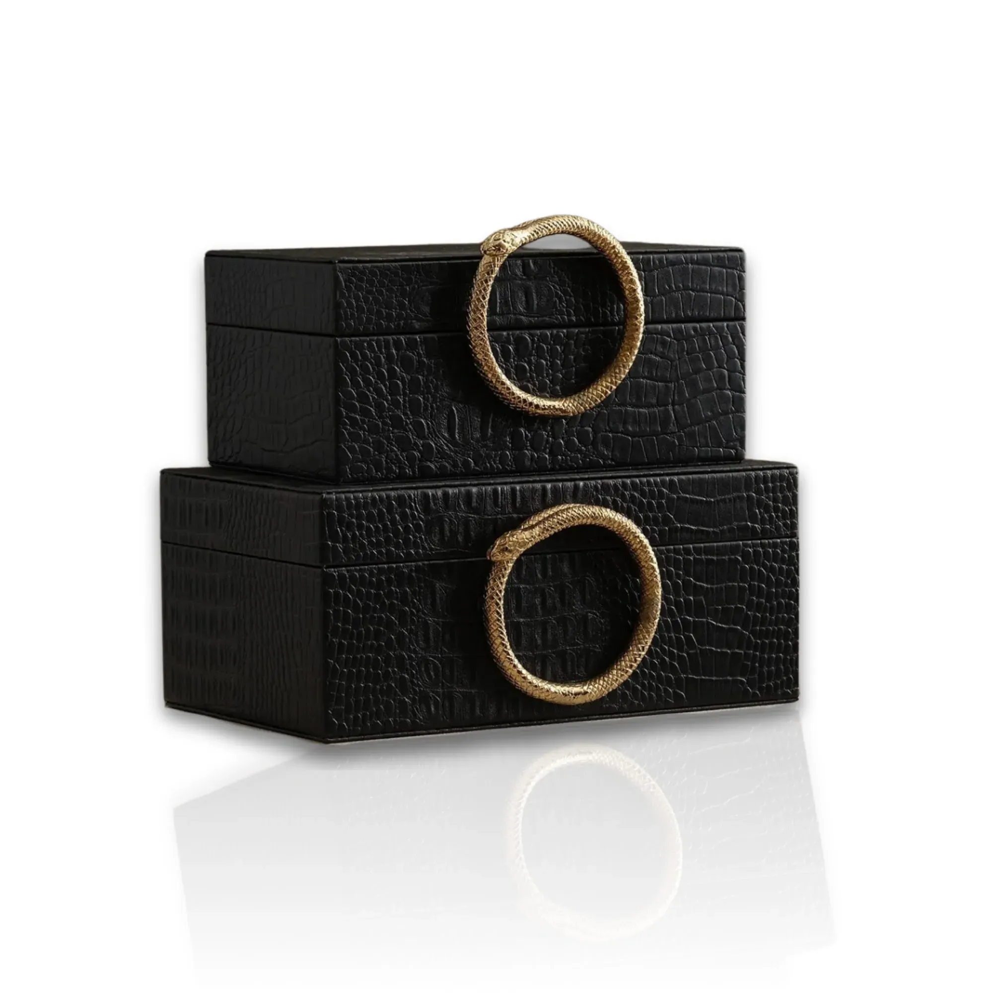 Set Of Two Snake Storage Box Set with Brass Detail - Black image