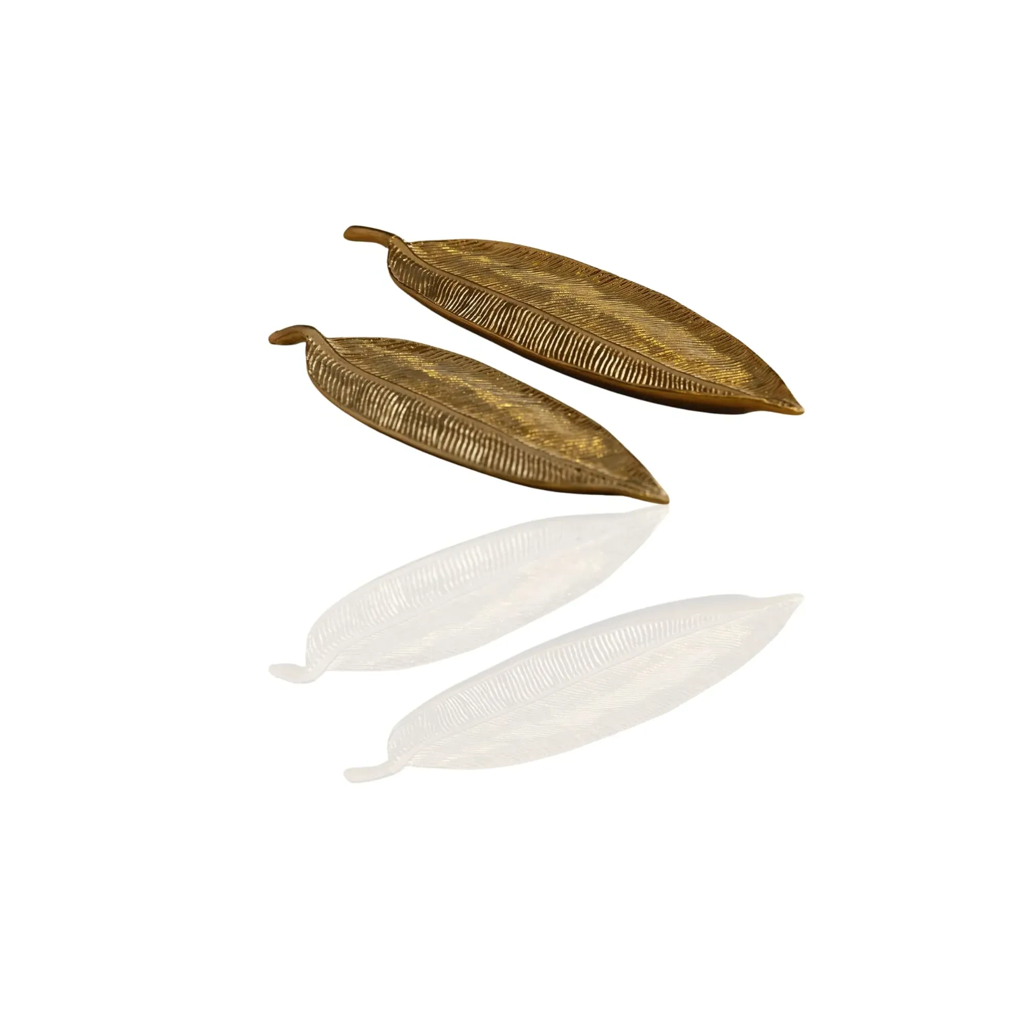 Set of Two Solid Brass Feather Trays - Gold image