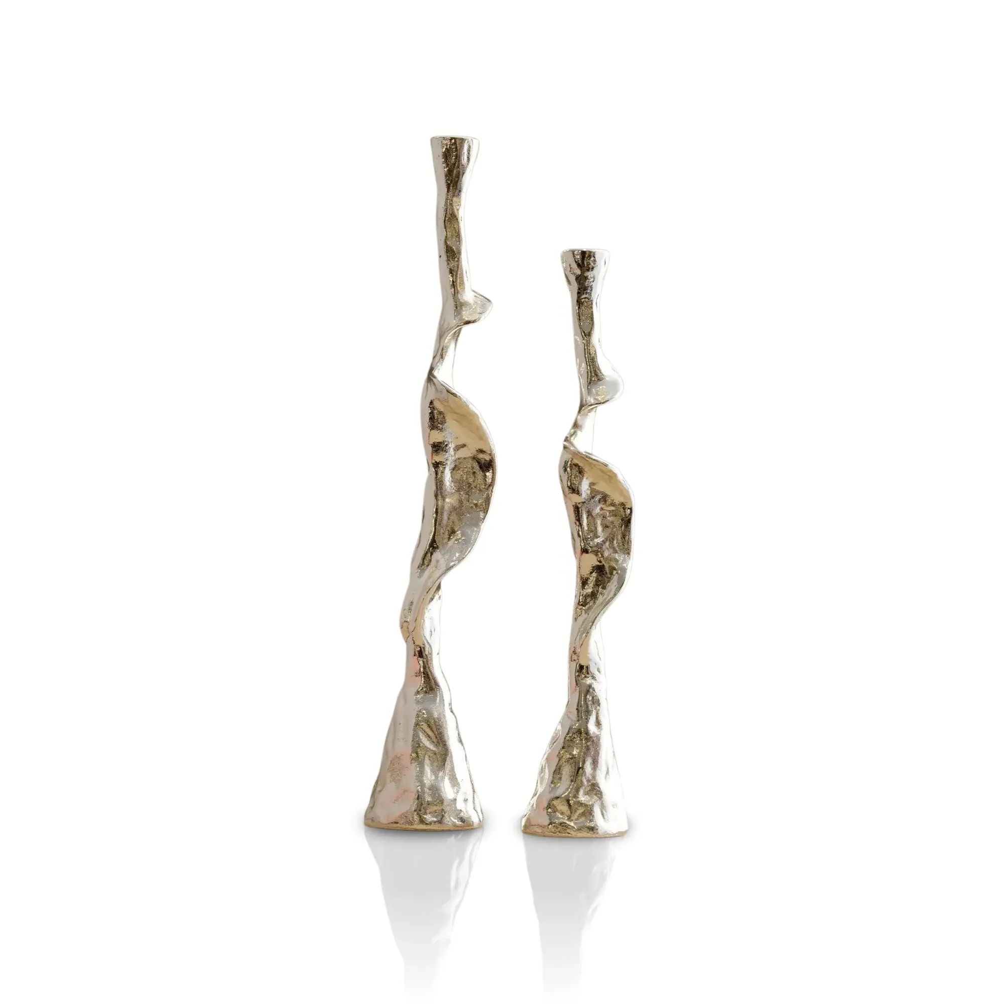Set of Two Spiral Candle Holders - Silver, Brass