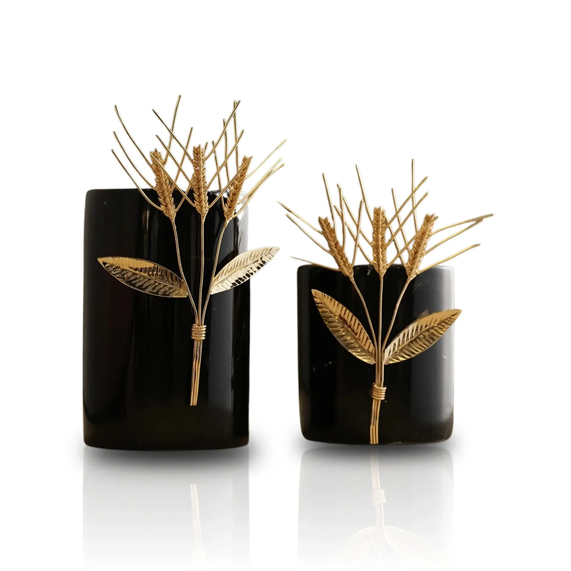 Set of Two Wheat Vases - Gold, Black Marble image