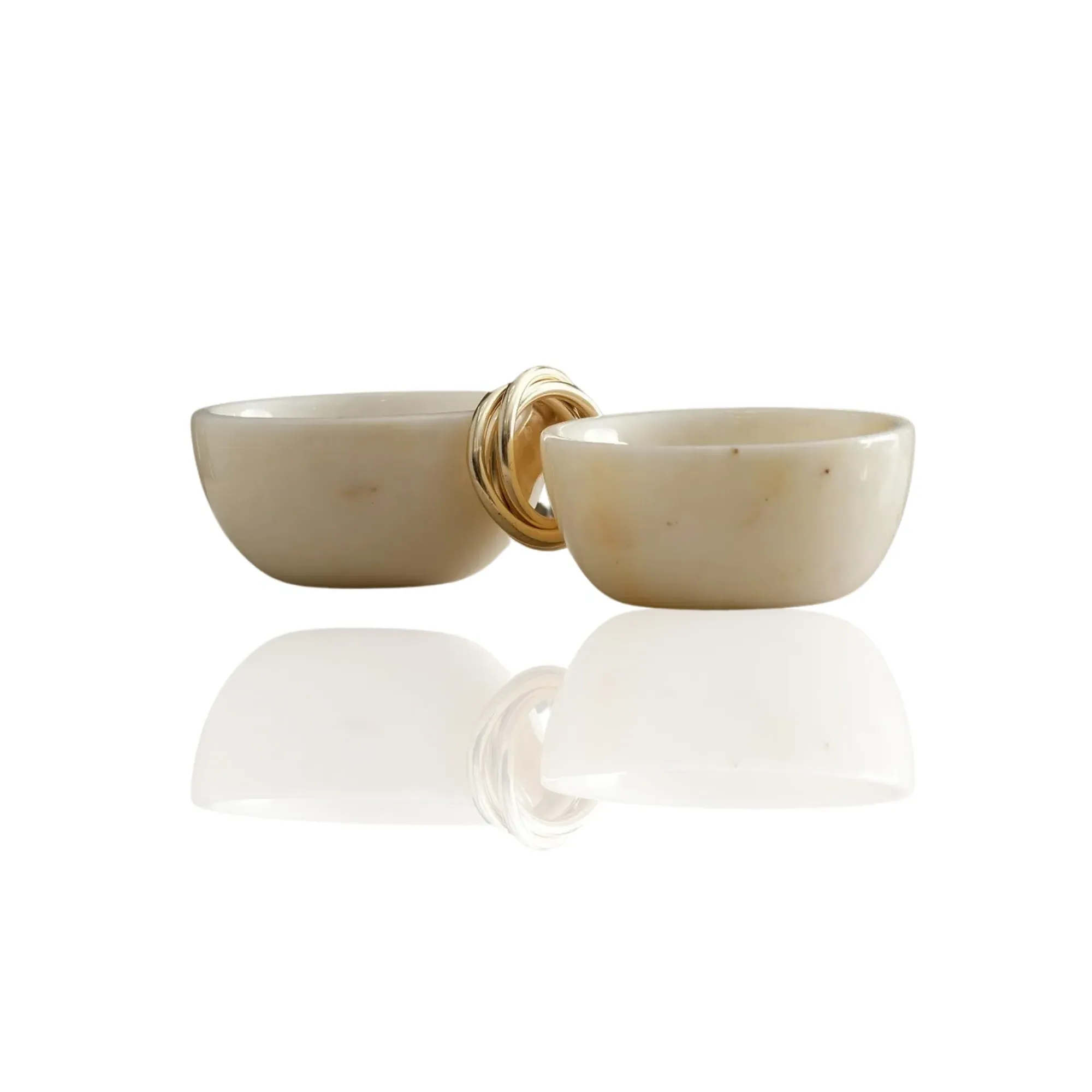 Set of Two White Marble Mini Bowl with Gold Ring - Gold, Marble