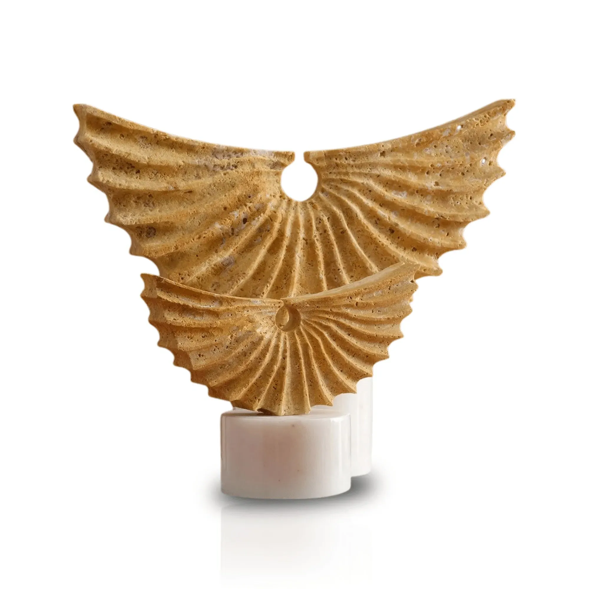 Set of Two Winged Travertine Sculpture - White, Marble image