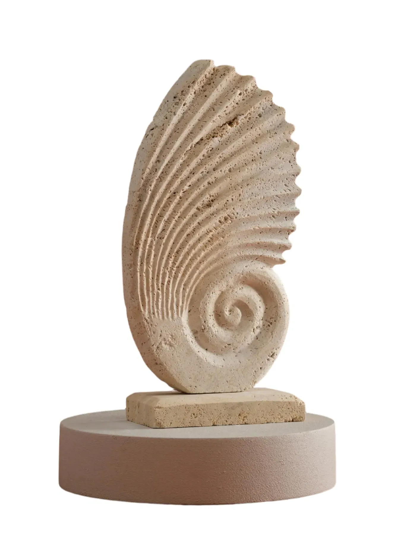 Shell Travertine Sculpture - White