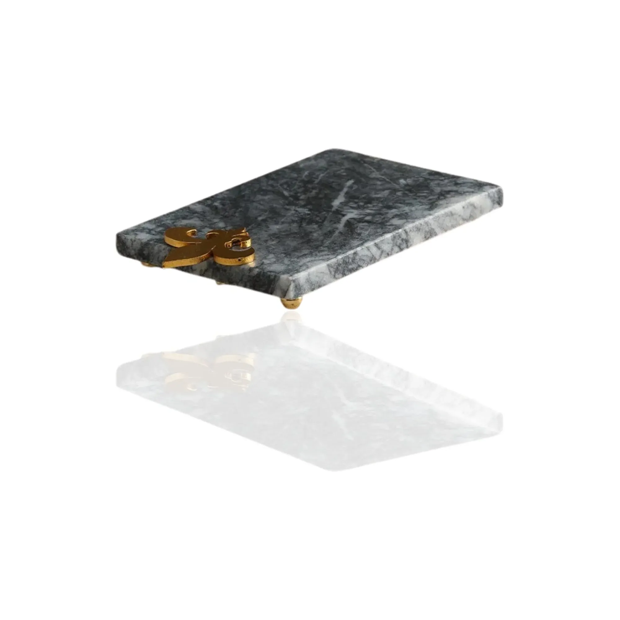 Small Rectangular Serving Board with Gold Bow Detail - Grey, Marble