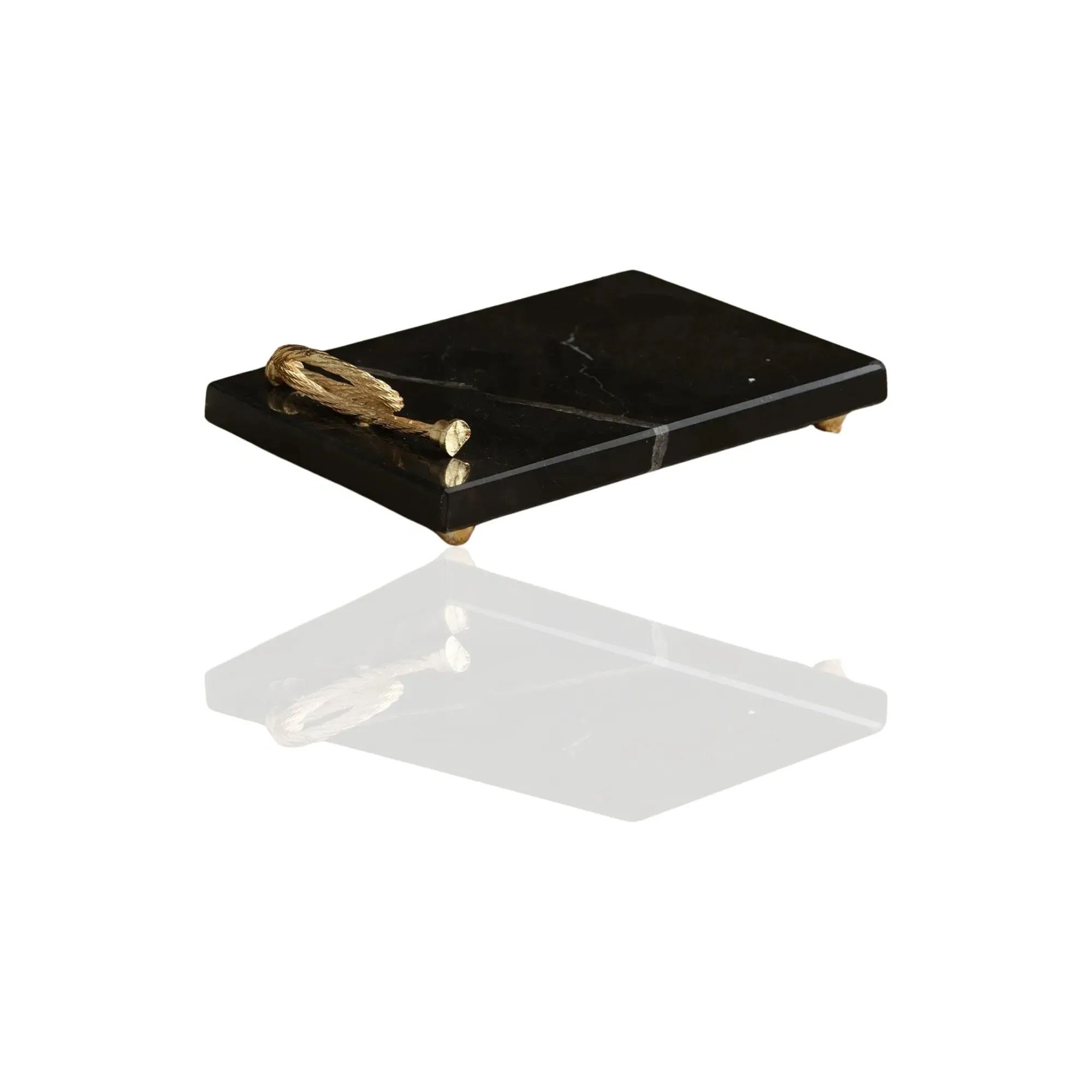 Small Rectangular Serving Board with Gold Detail - Black, Marble image