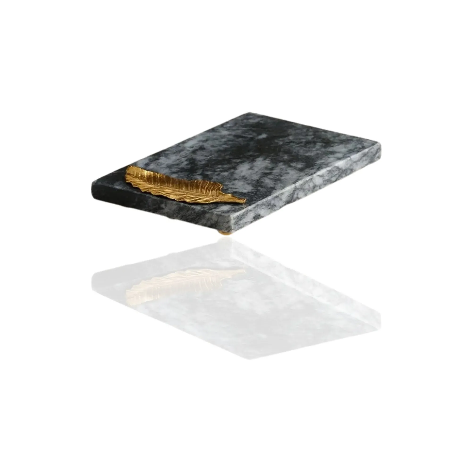 Small Rectangular Serving Board with Gold Leaf Accent - Grey, Marble