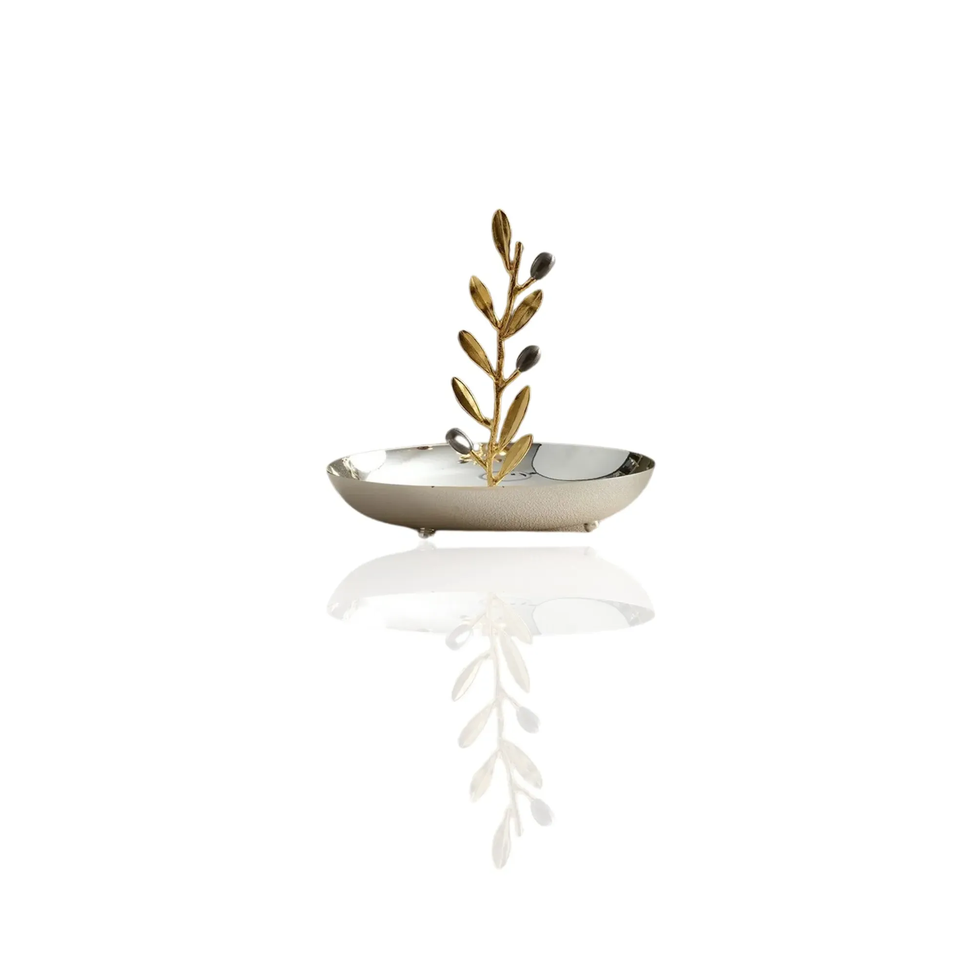 Solid Silver Serving Dish with Gold Olive Branch Detail - Silver image