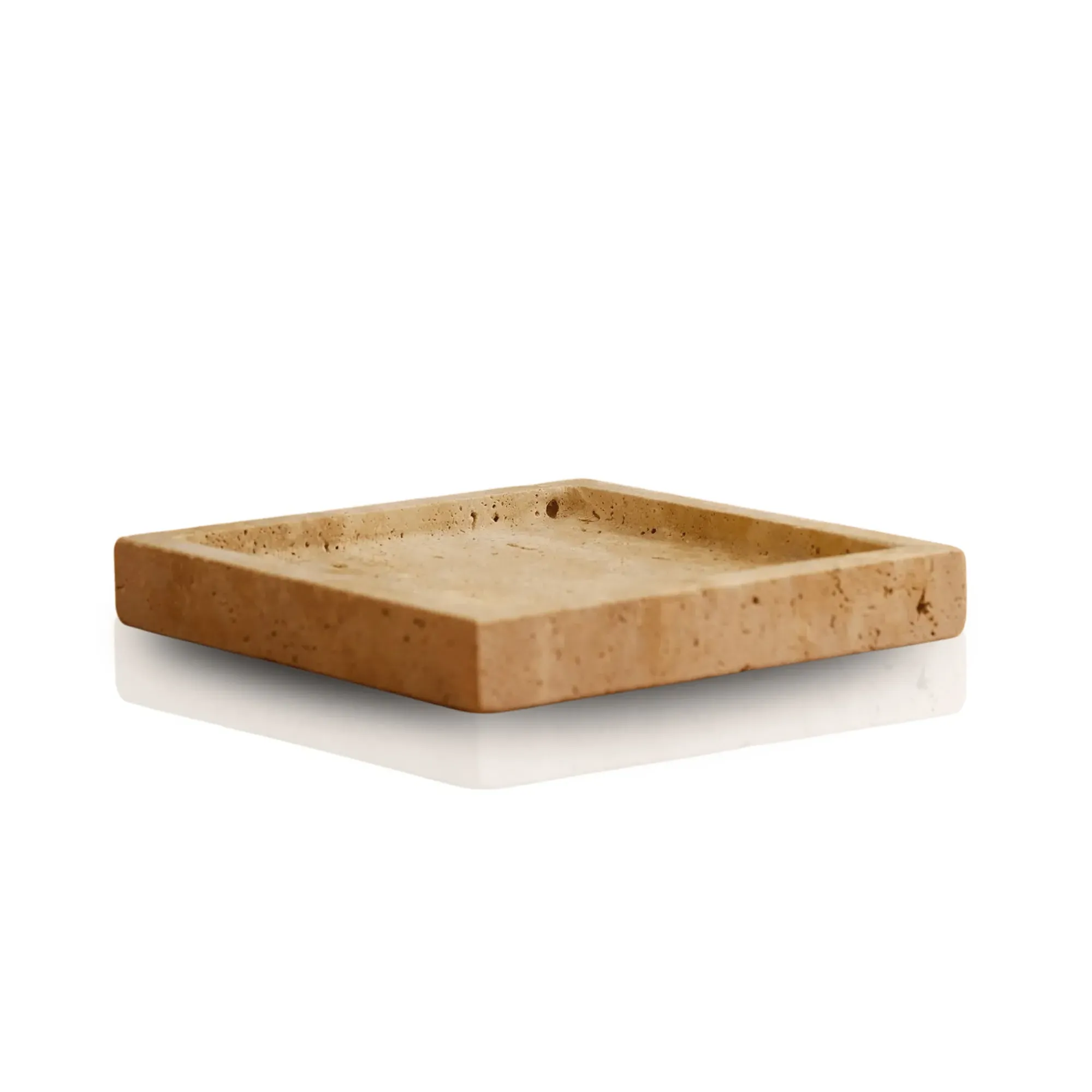 Square Hand-Carved Travertine Tray - Brown image
