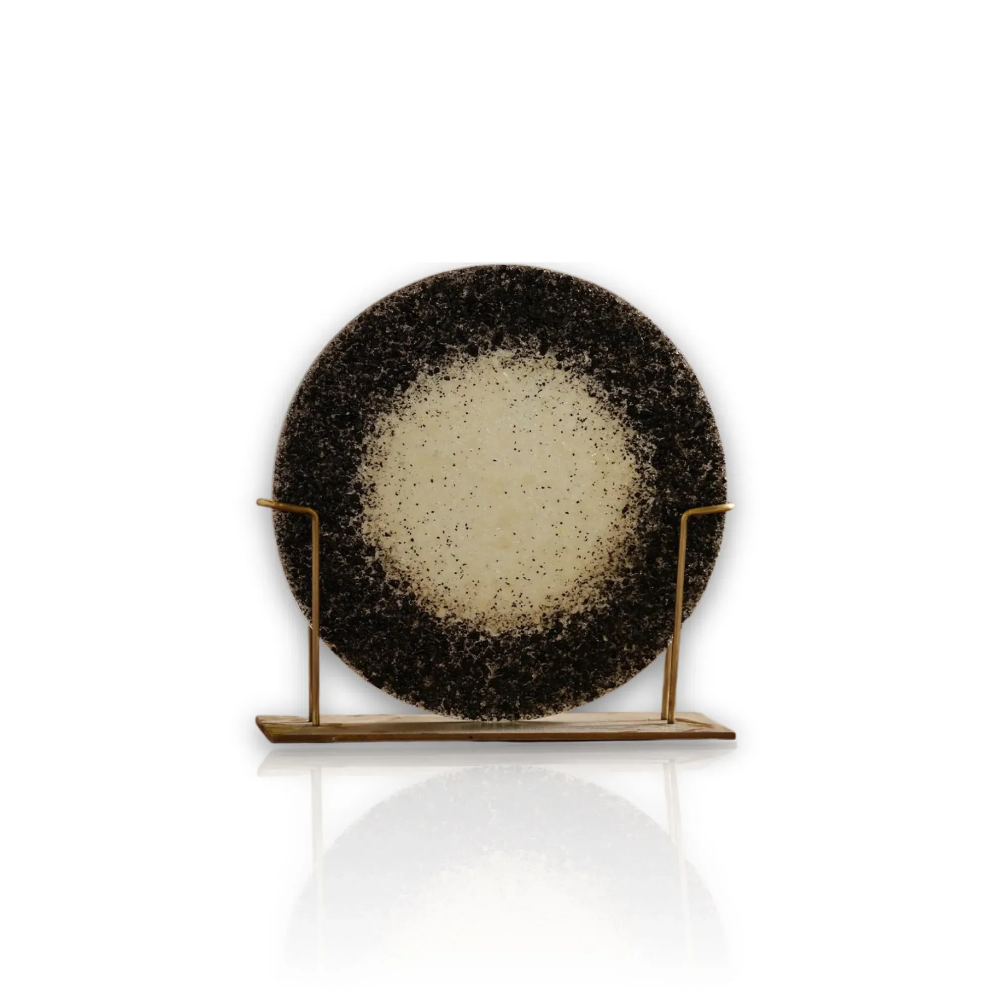 Textured Glass Decorative Disk On Brass Stand - Black image