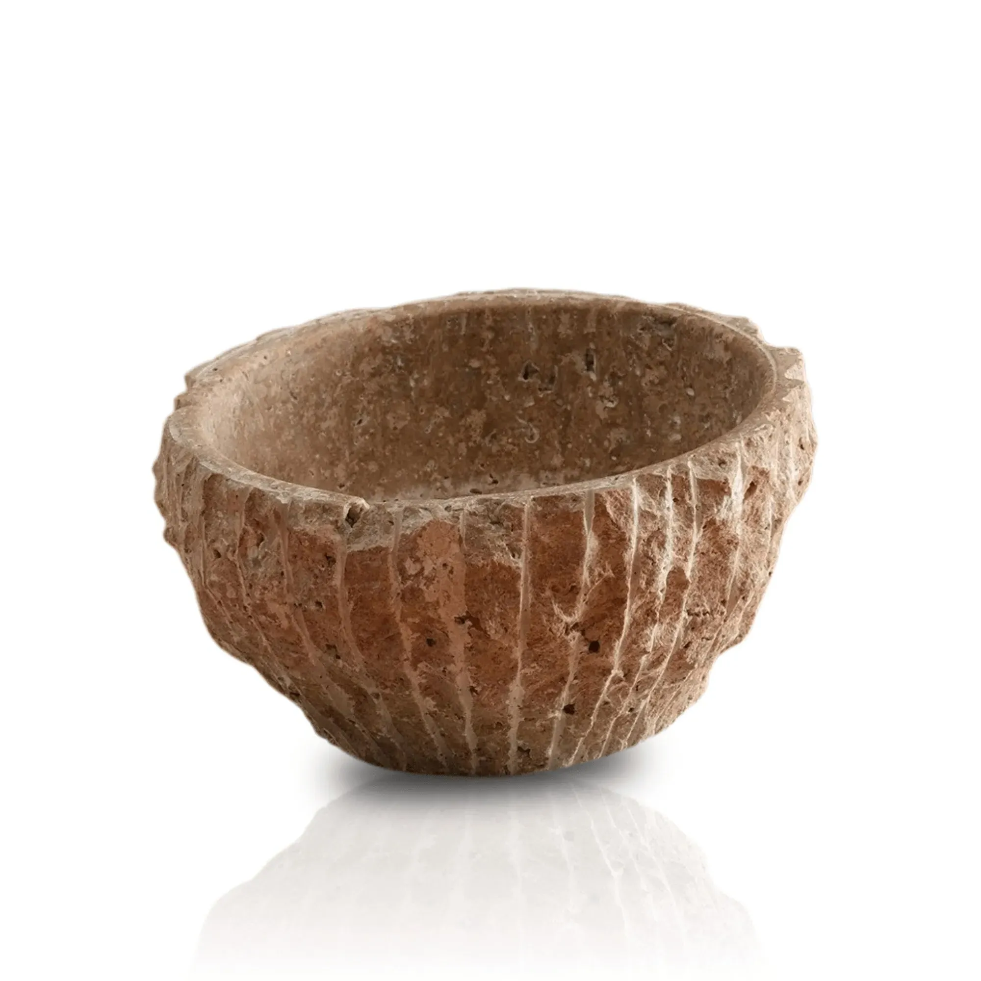 Textured Hand-Carved Travertine Bowl - Red