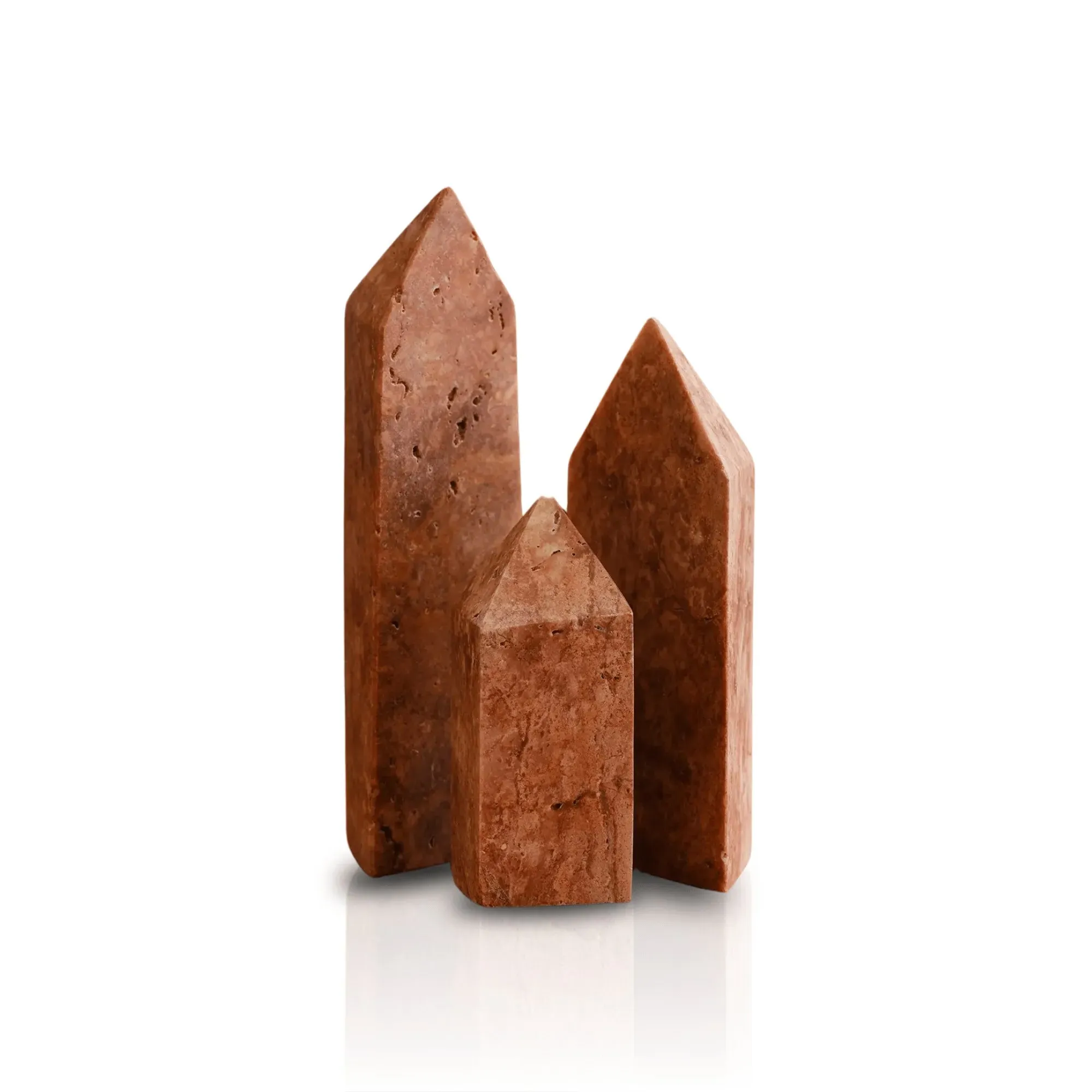 Three Piece Travertine Bookend Set - Red Stone