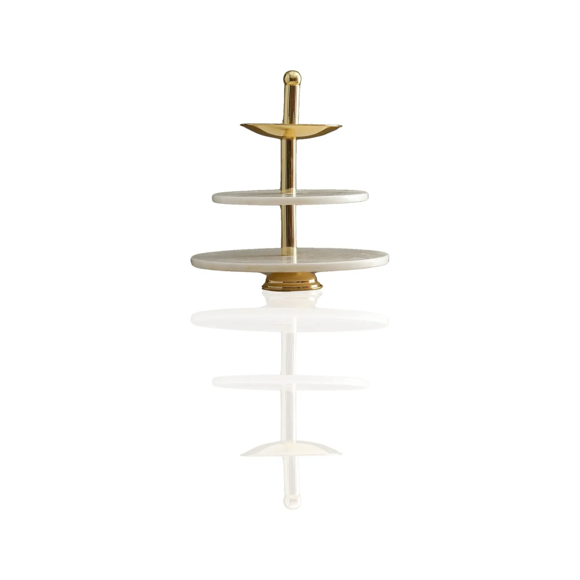 Three-Tier Serving Stand - Gold, White Marble image