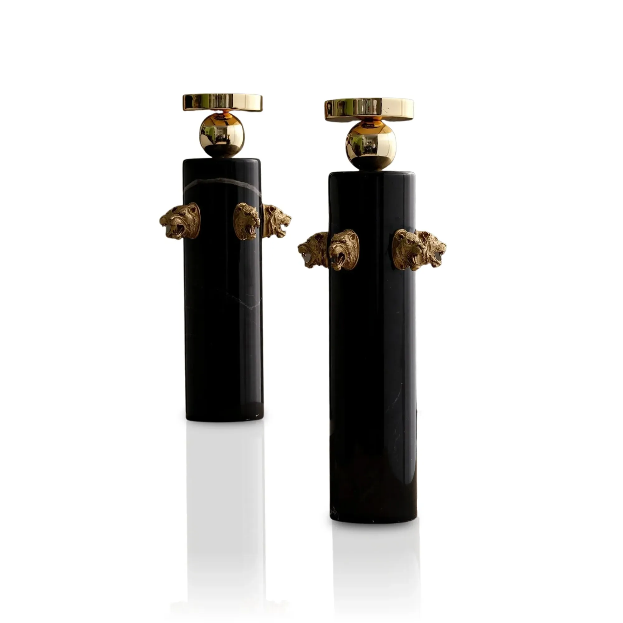 Tiger Head Cylinder Candle Holders - Gold, Brass image