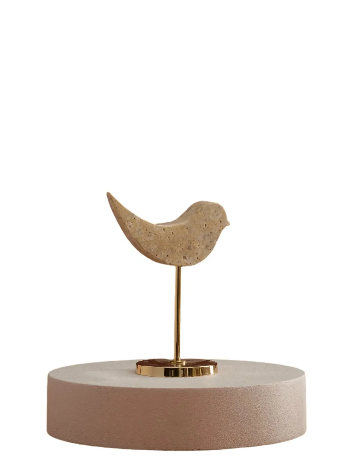 Travertine Bird Sculpture with Brass Stand image