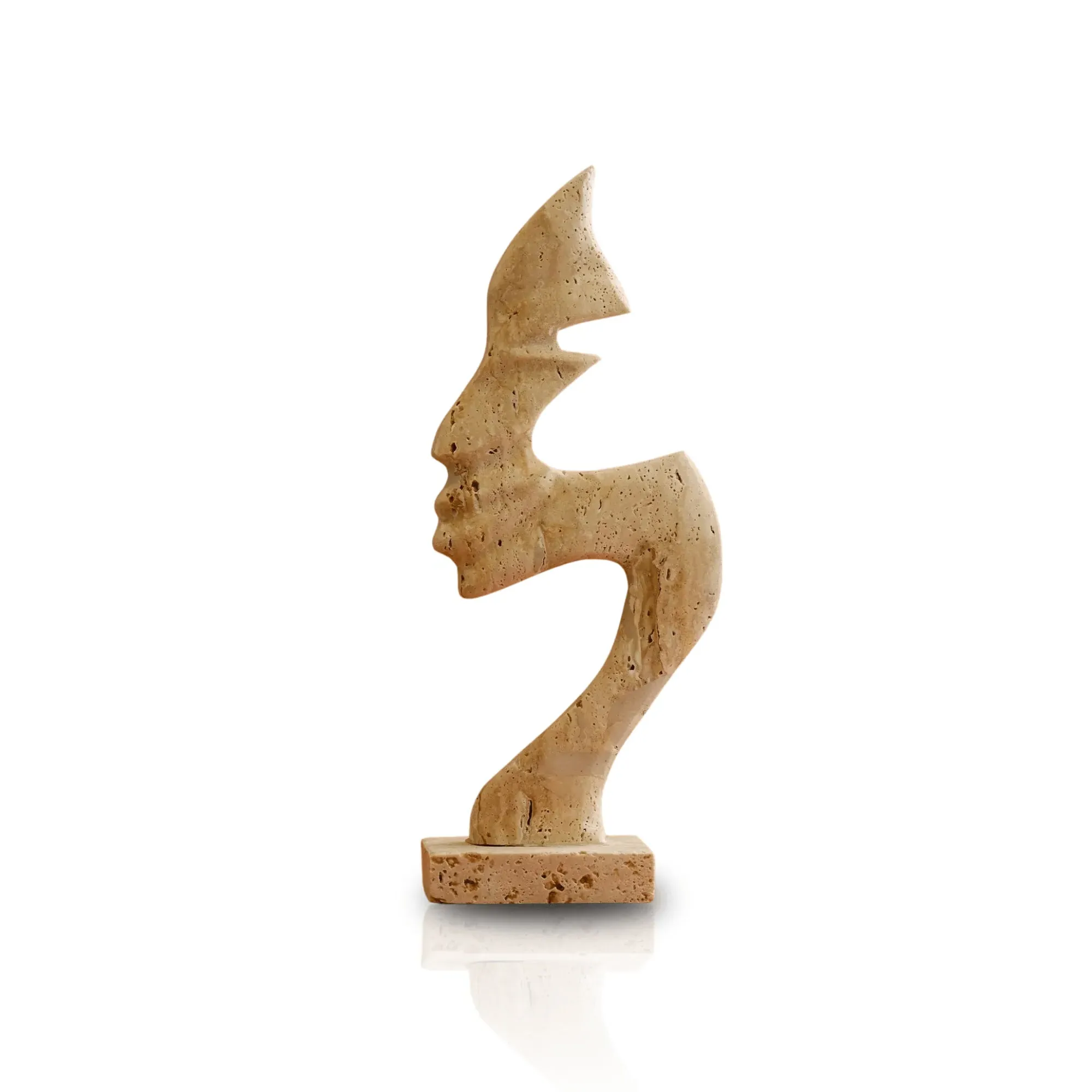 Travertine Face Sculpture - Brown, Stone