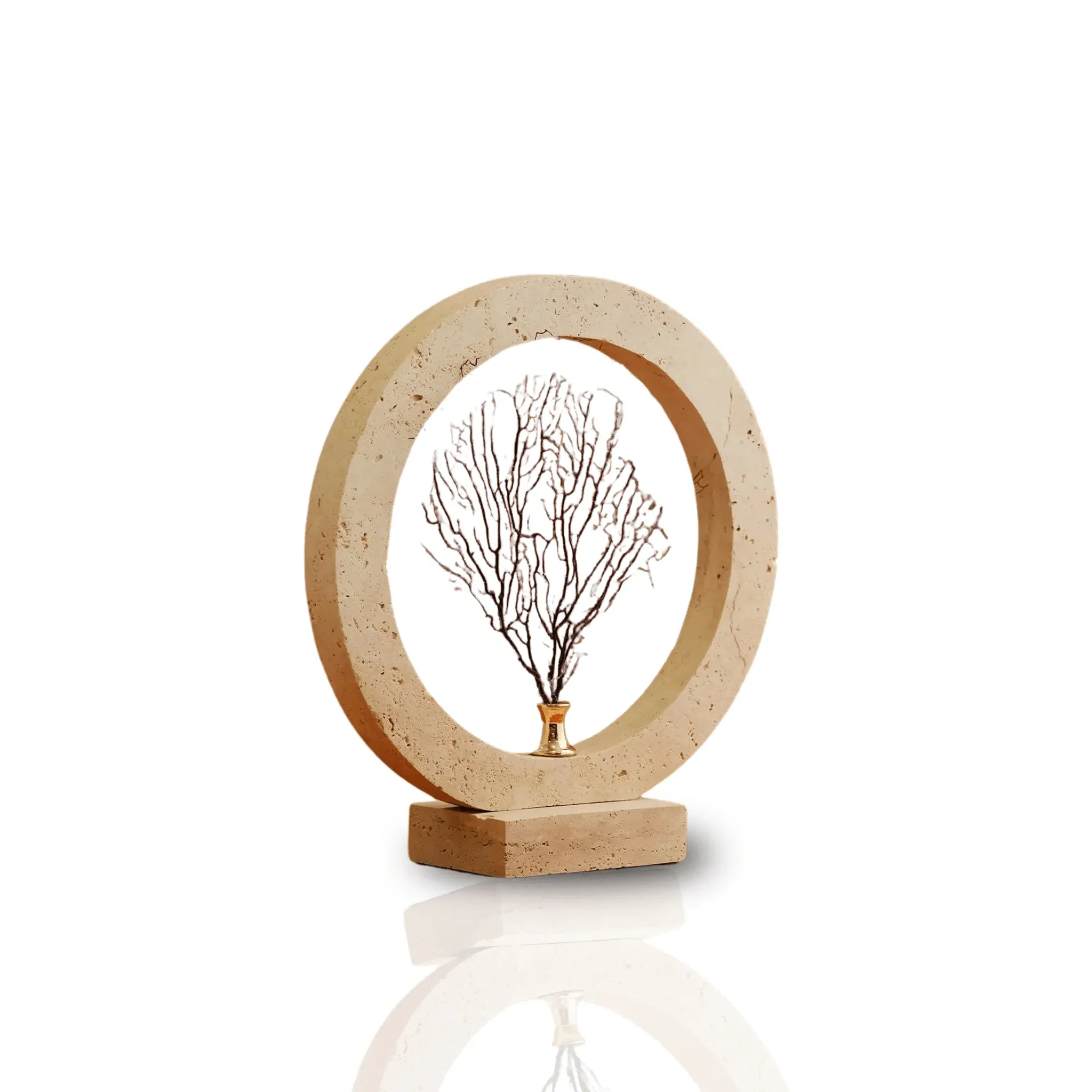 Tree Of Life Travertine Sculpture - Beige