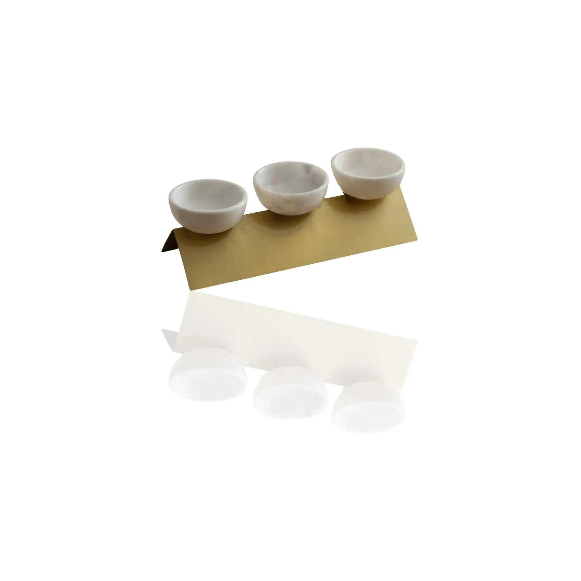 Tri-Bowl Serving Set with Pyramid Stand - White, Marble image