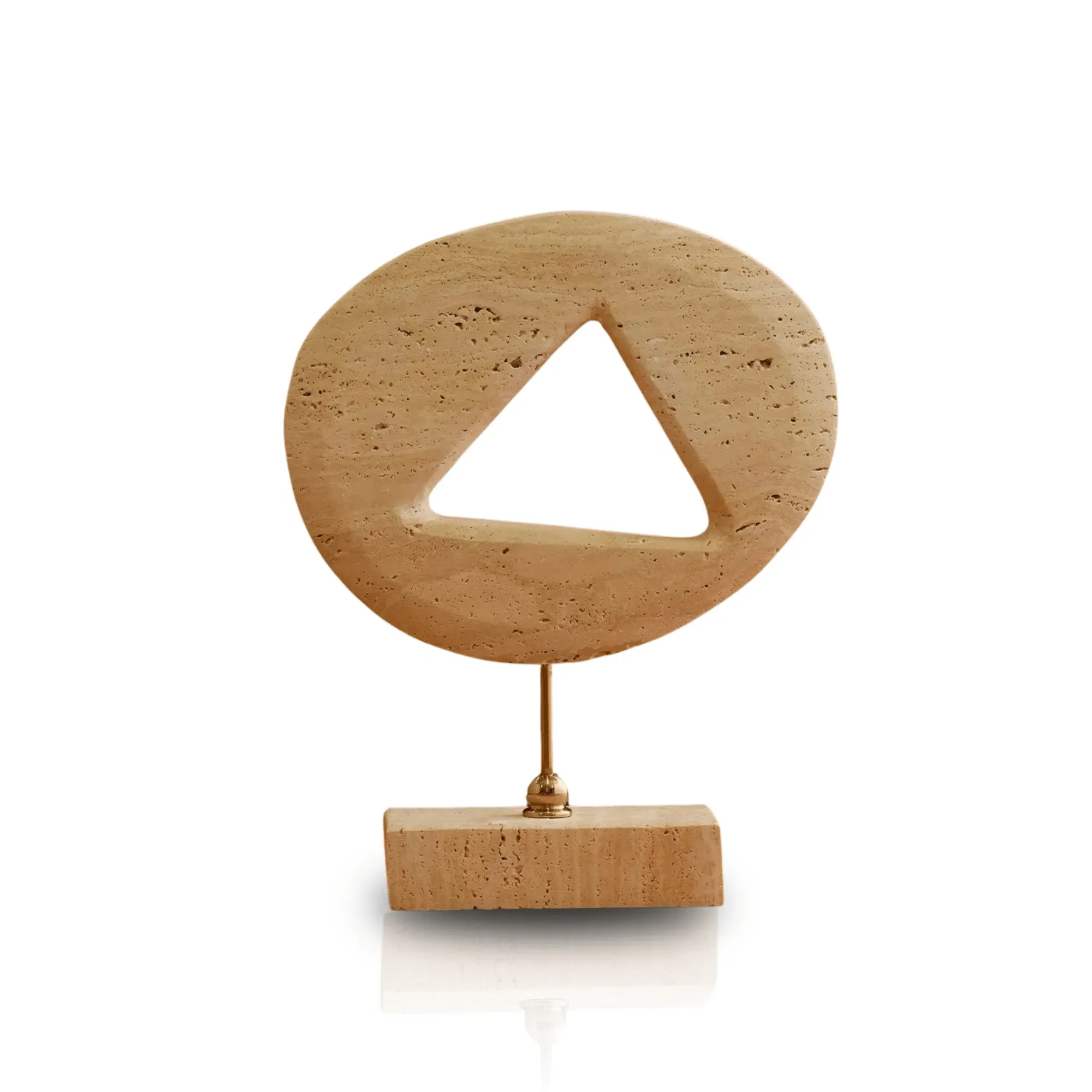Triangle Cut-Out Travertine Sculpture - Beige