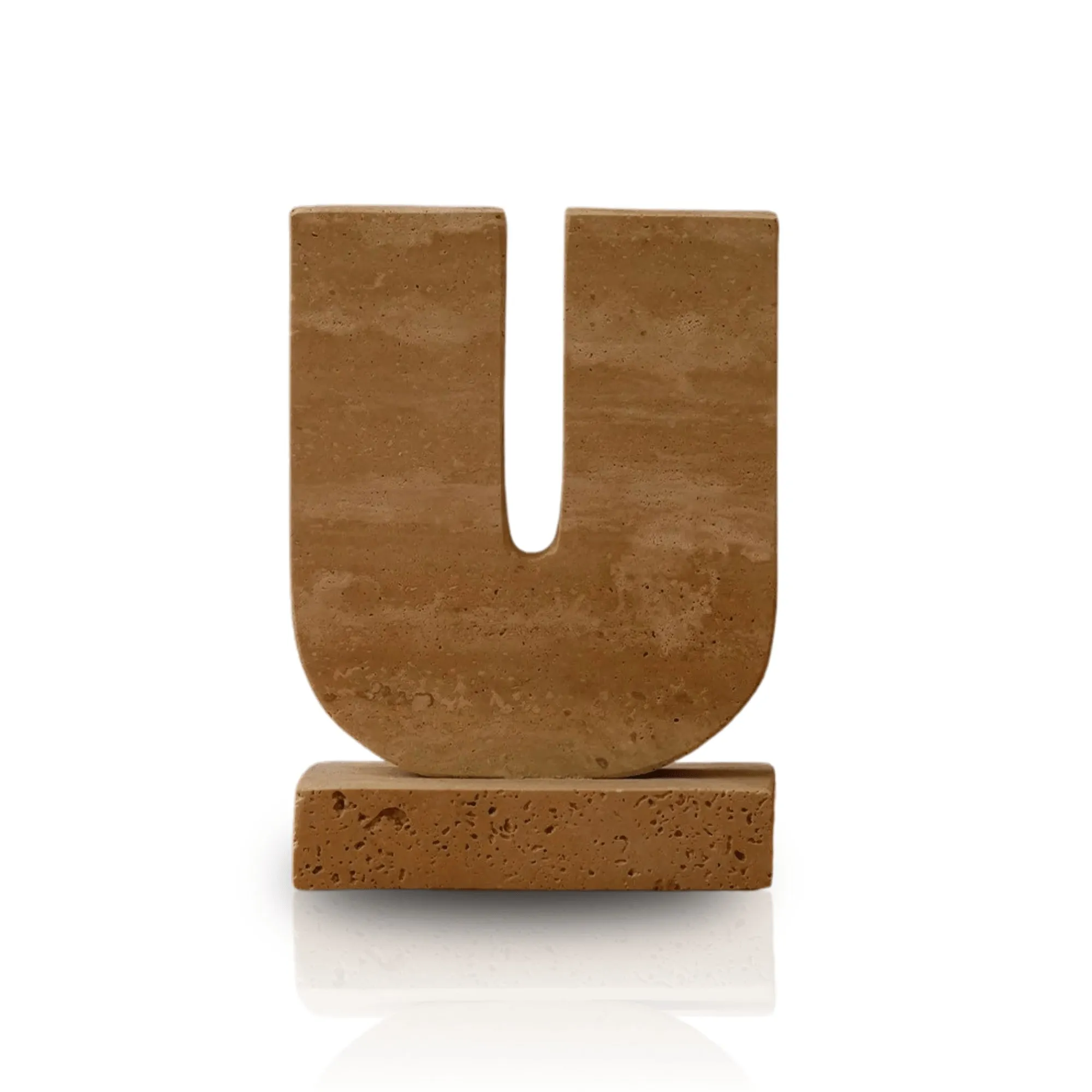 U-Shaped Travertine Decorative Object - Beige, Stone