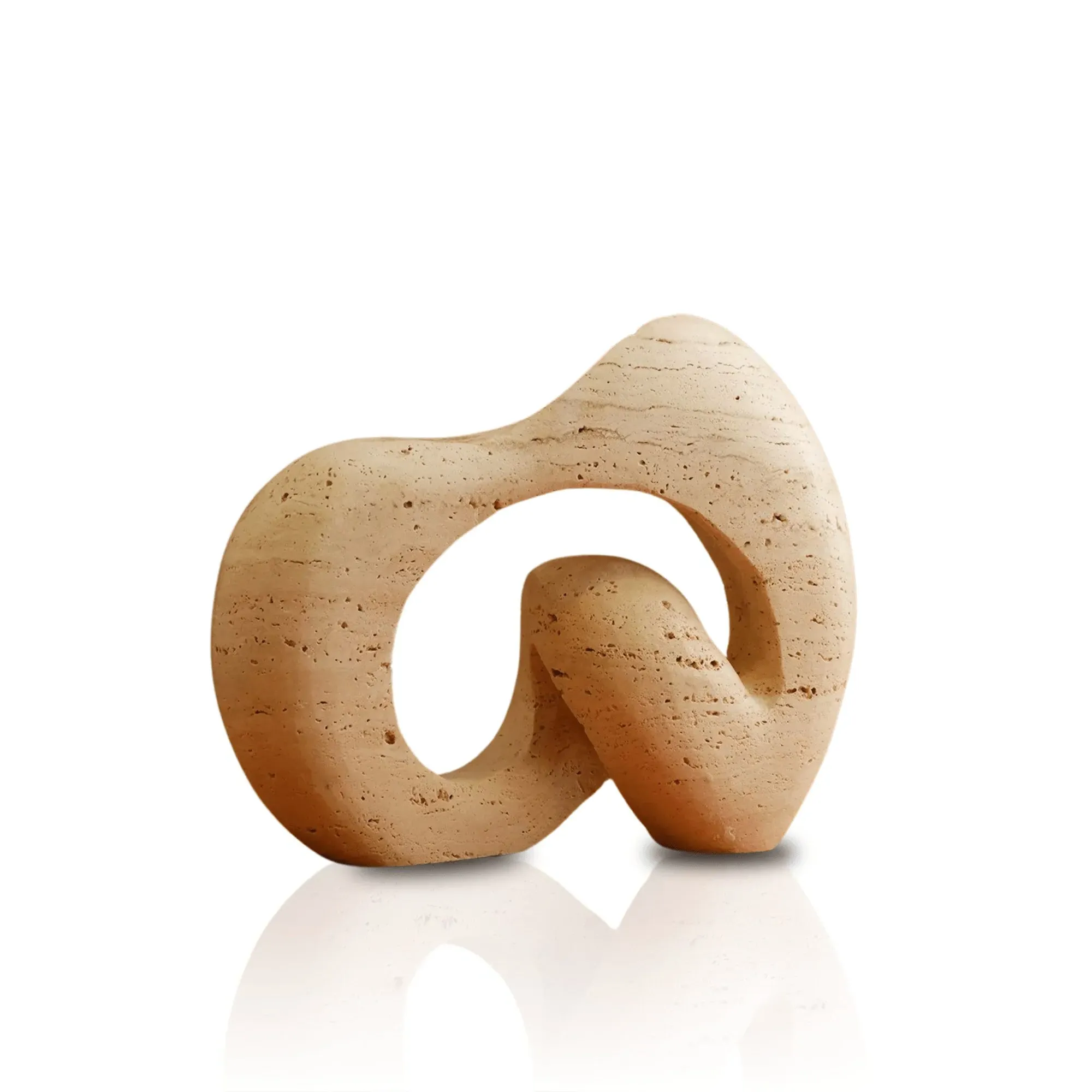Wave Abstract Travertine Sculpture - Beige